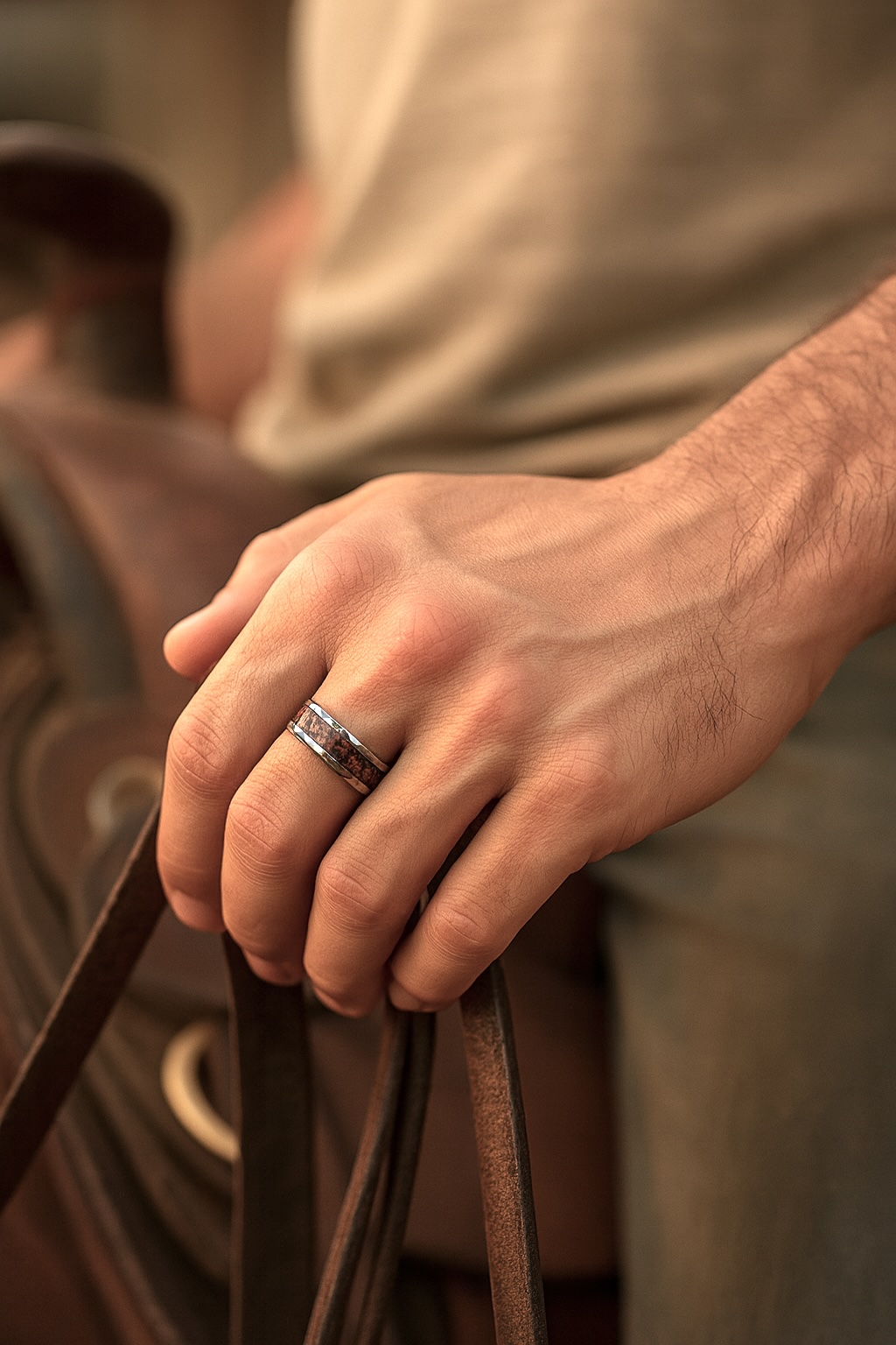 anello in tungsteno personalizzabile con linea di pietre di onice