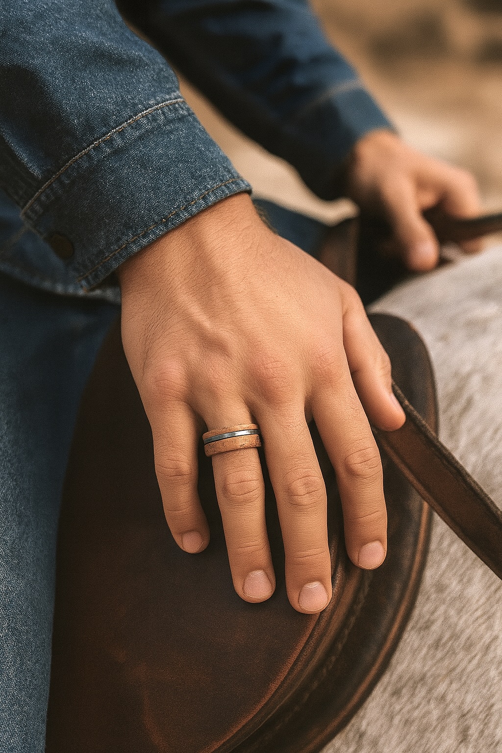 men's tungsten and oak wood ring