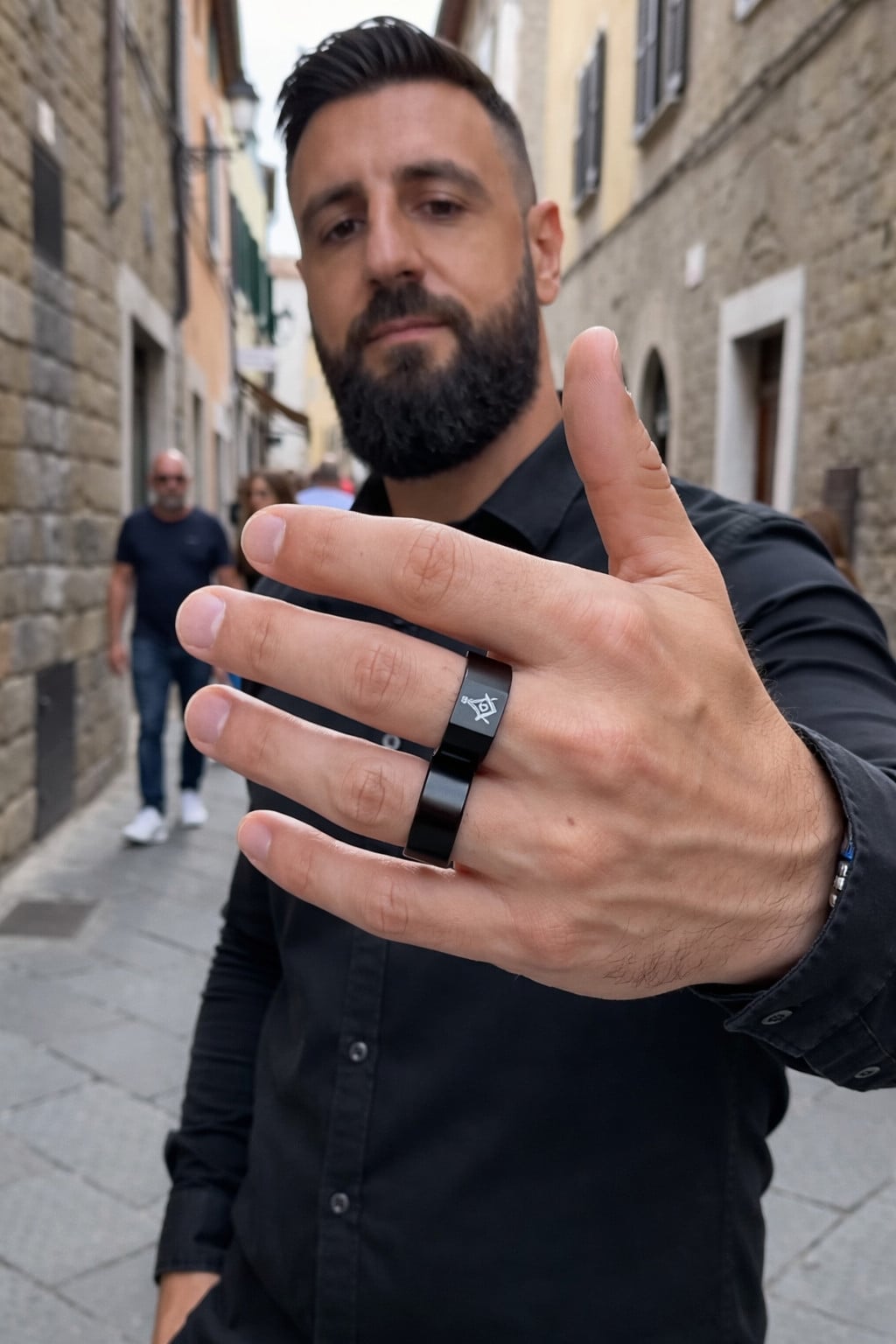 bague tungstène noir franc-maçon personnalisabe homme