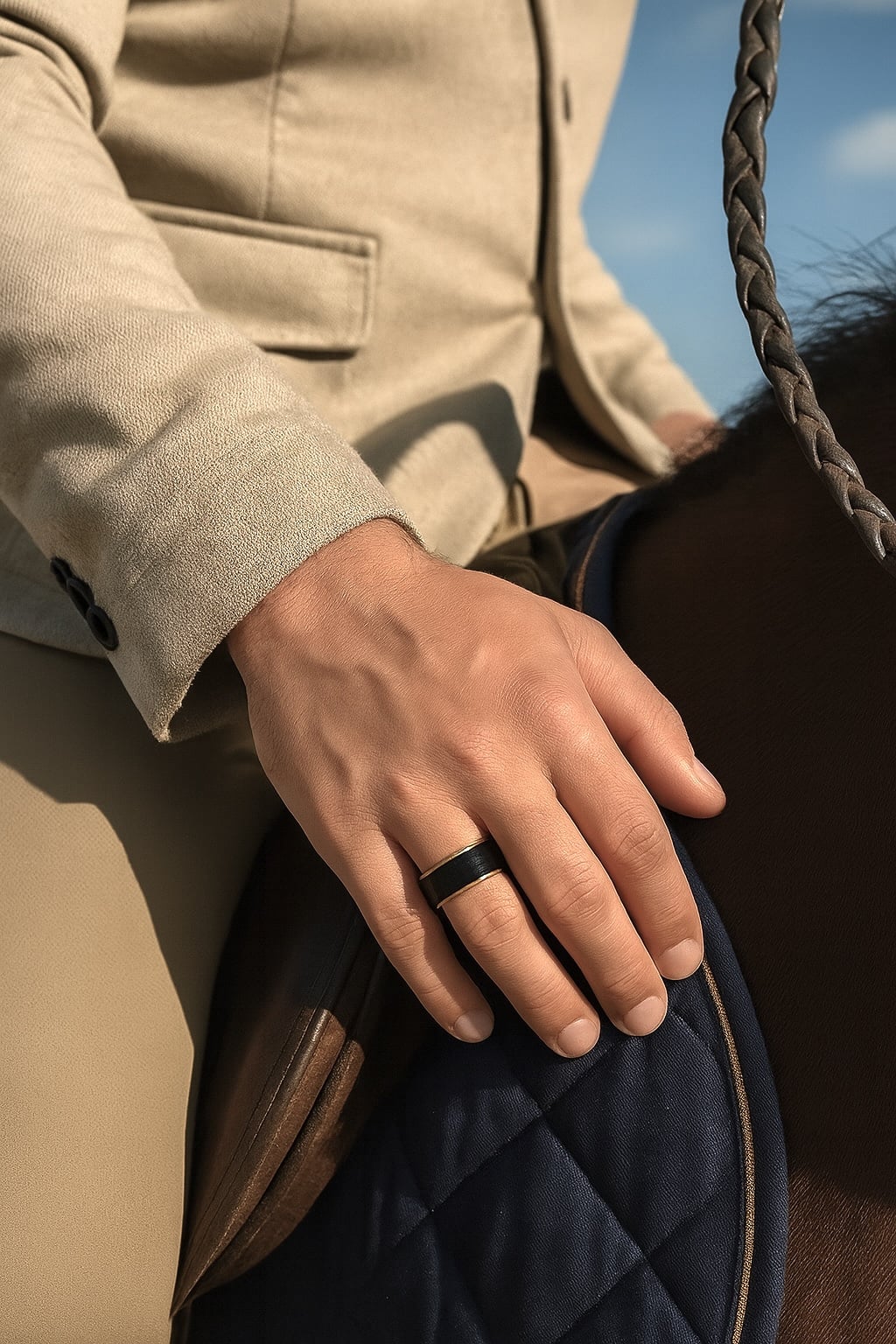 anello in tungsteno nero spazzolato da uomo