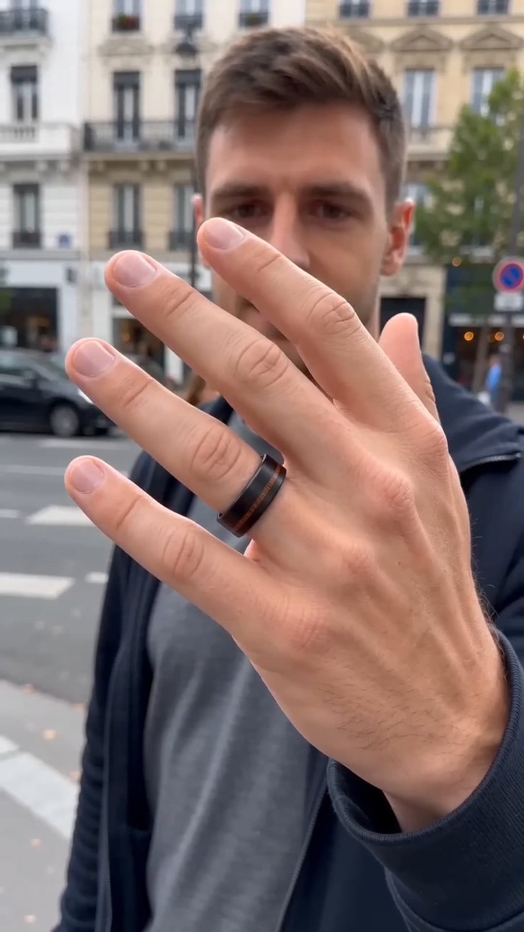 engraveable black tungsten wood wedding band