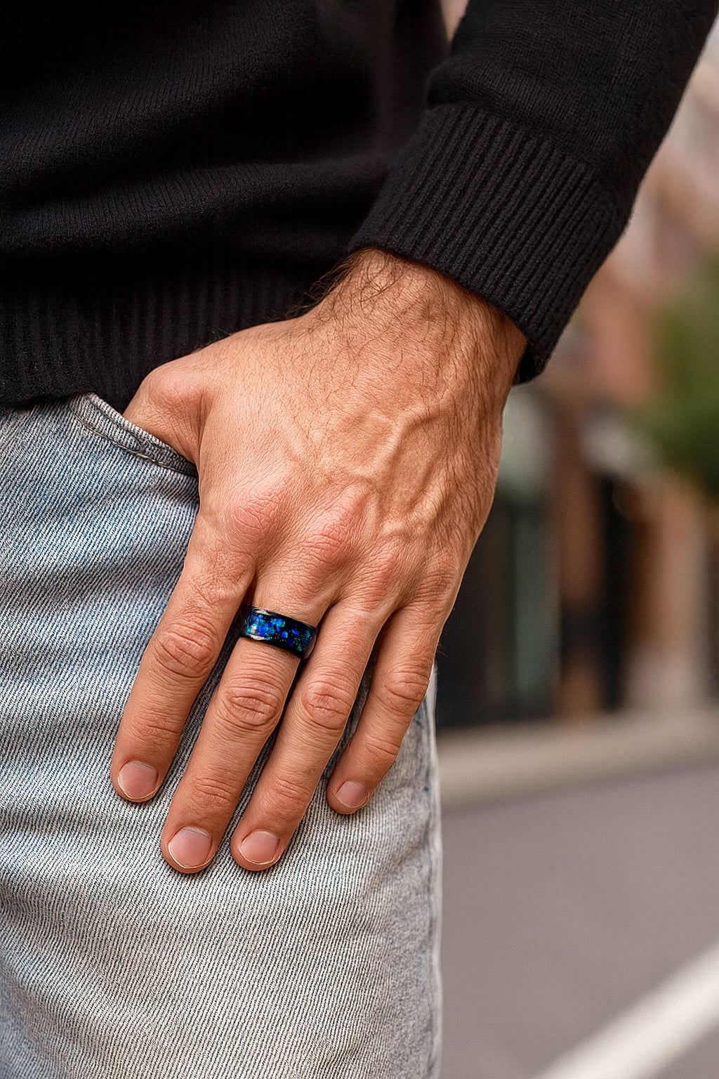 Bling Jewelry Bague De Mariage En Titane Simple Et Sobre Pour Couples, Anneau Poli Pour Hommes Et Femmes, Ajustement Confortable, Ton Noir 5MM