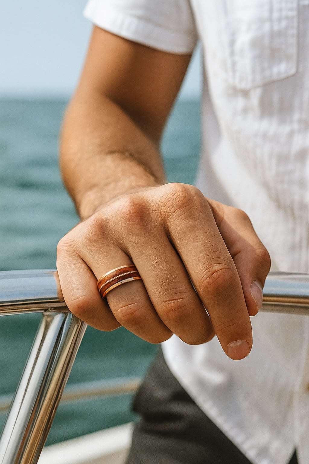 men’s tungsten gold-plated ring with oak wood