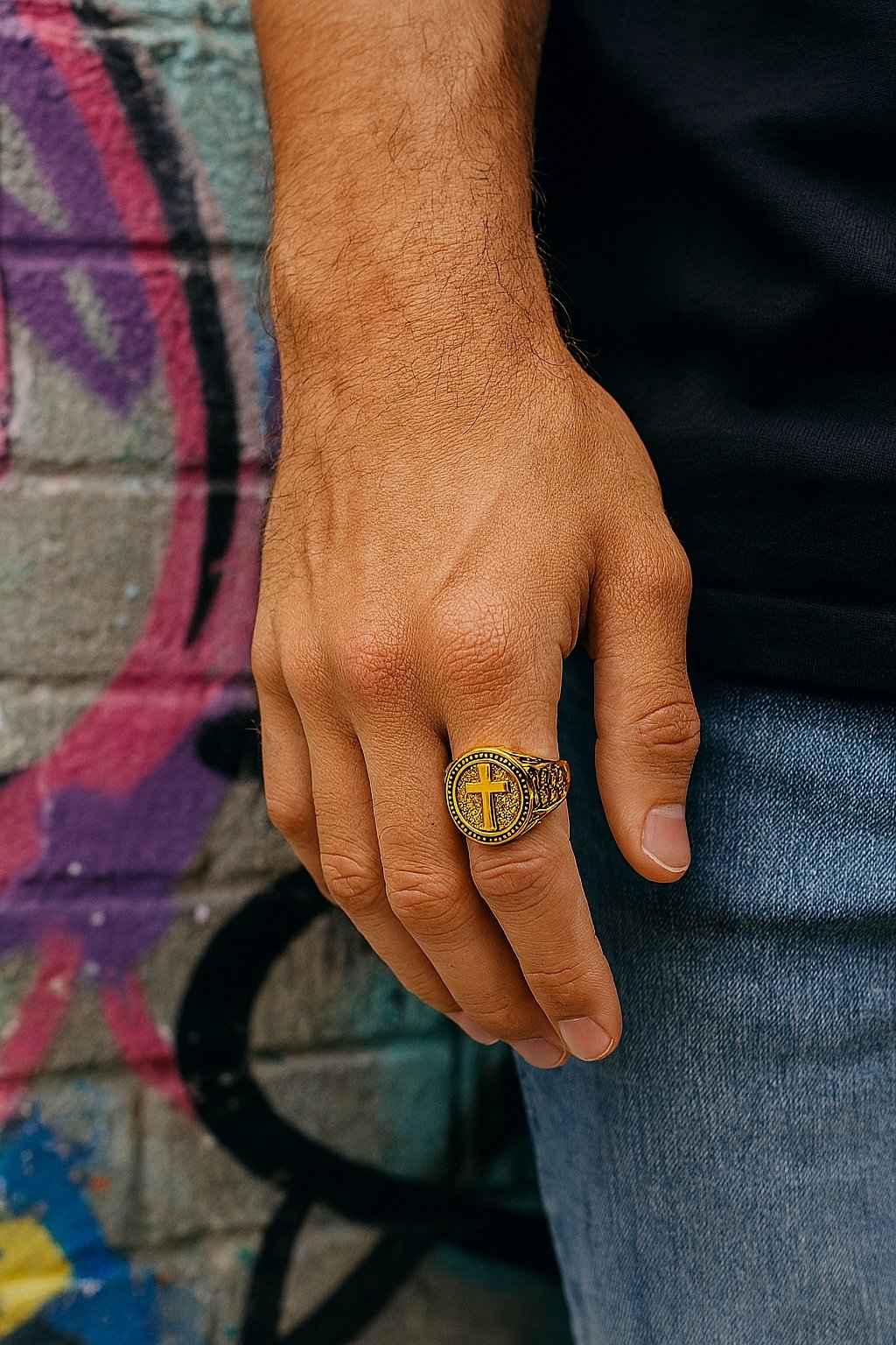 Manchetknopenring van roestvrij staal met Keltisch kruis