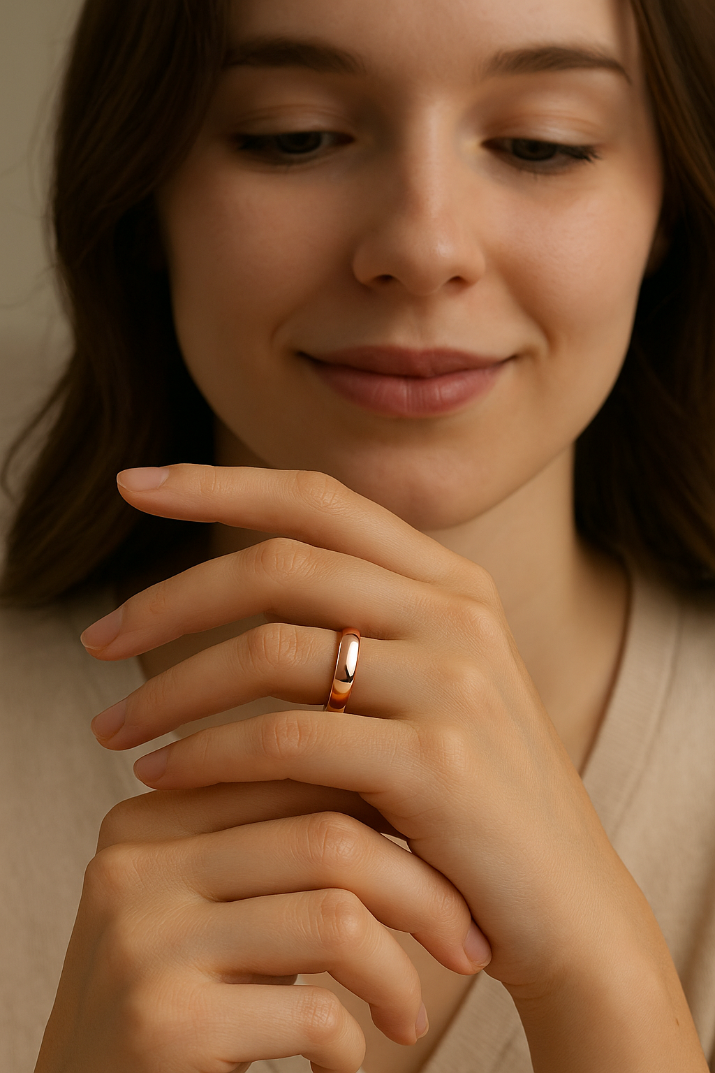 Personalized Tungsten Dome Wedding Band with Rose Gold