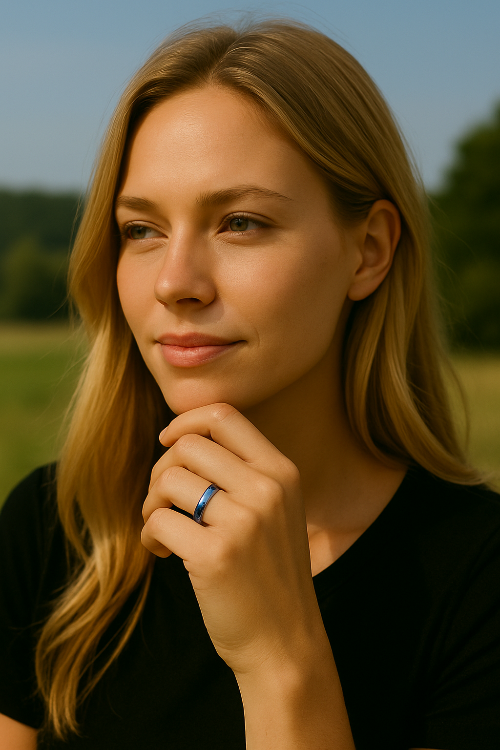 bague titane bleue alliance dome gravable