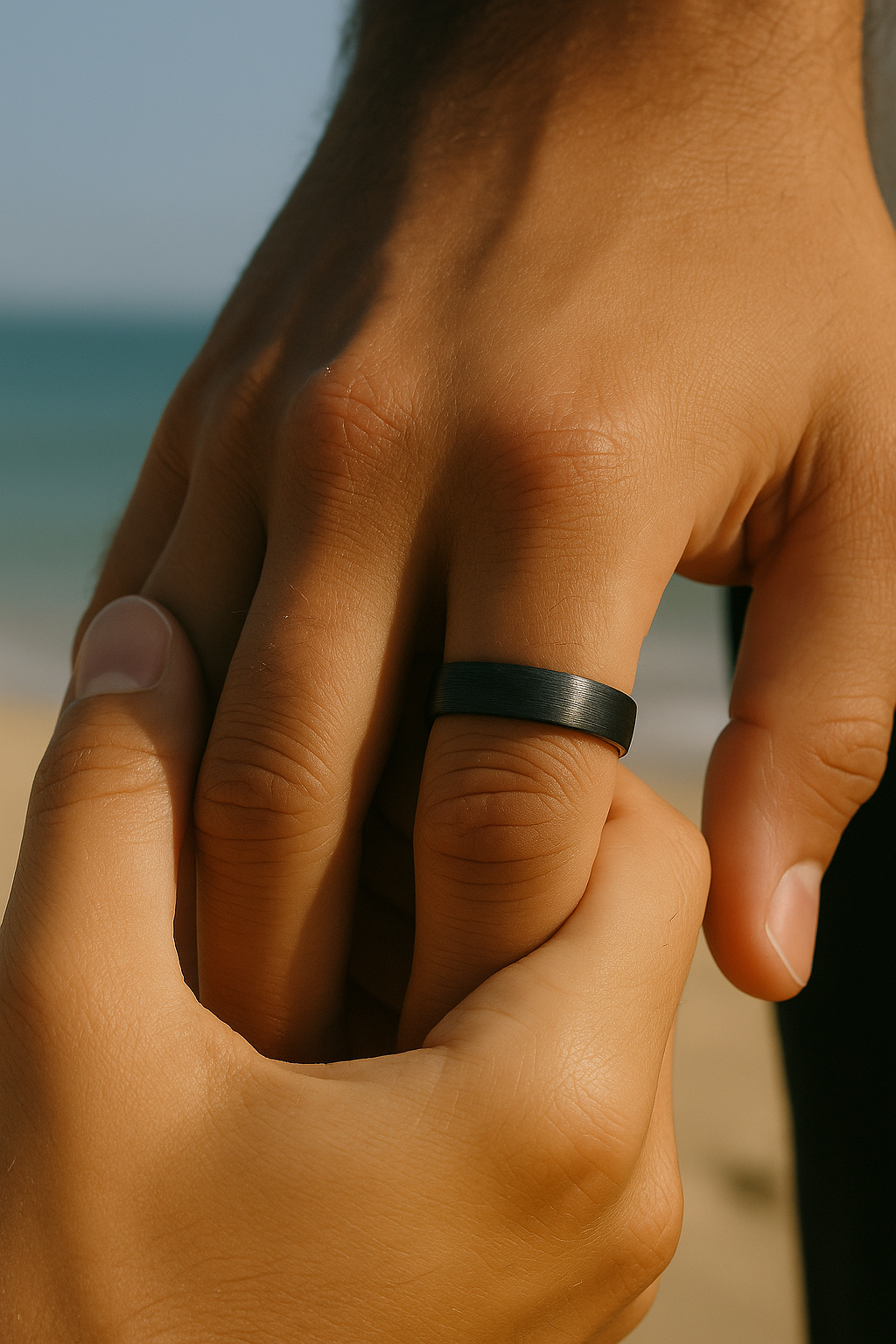 Personalized brushed titanium wedding band for men and women