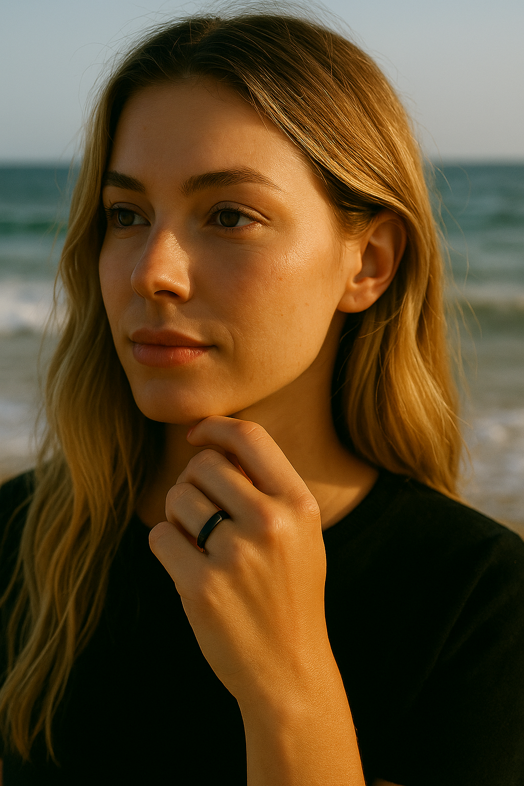 Personalized black titanium wedding band for women