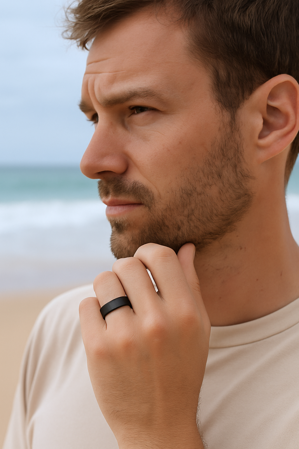 anillo de boda de cerámica negra cepillada con grabado personalizado para hombre