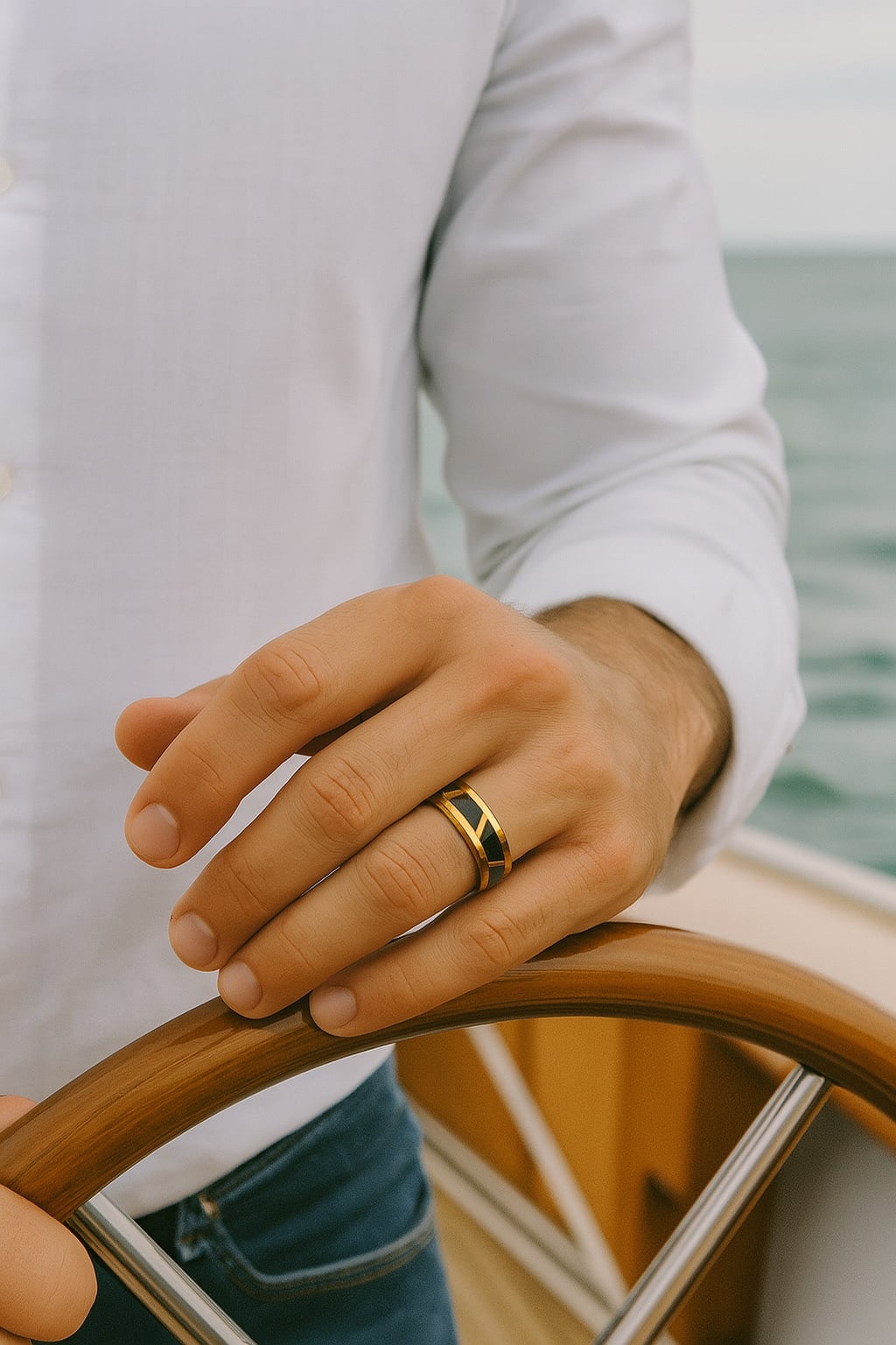 Black grooved tungsten wedding ring