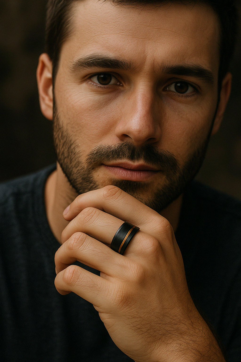 black tungsten wood ring for men