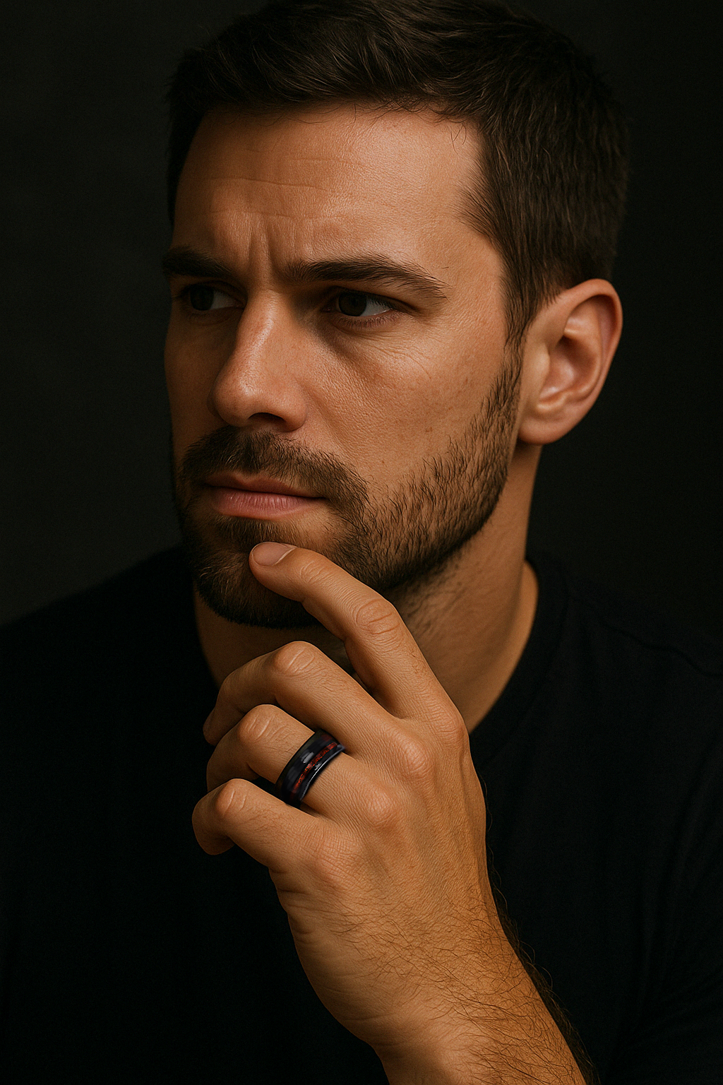 bague tungstène brossé martelé ligne bois homme
