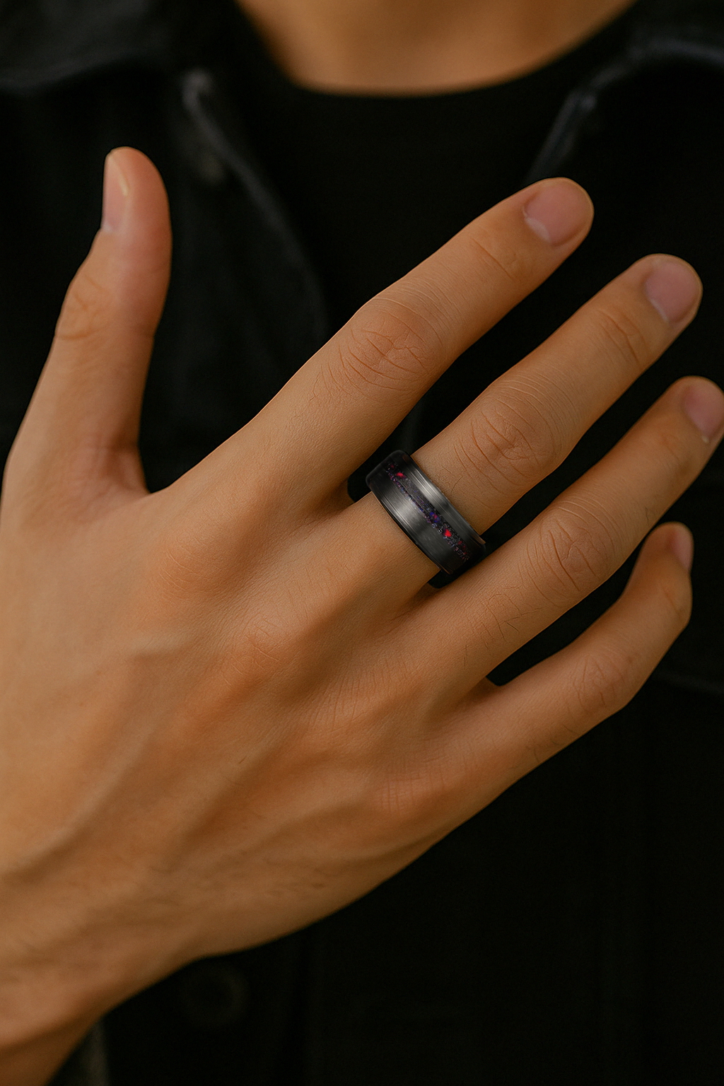 bague homme tungstène brossé ligne opale personnalisable