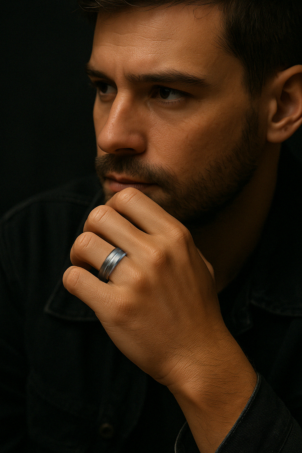 Herrenring aus Tungsten mit gebürstetem Finish und Rille