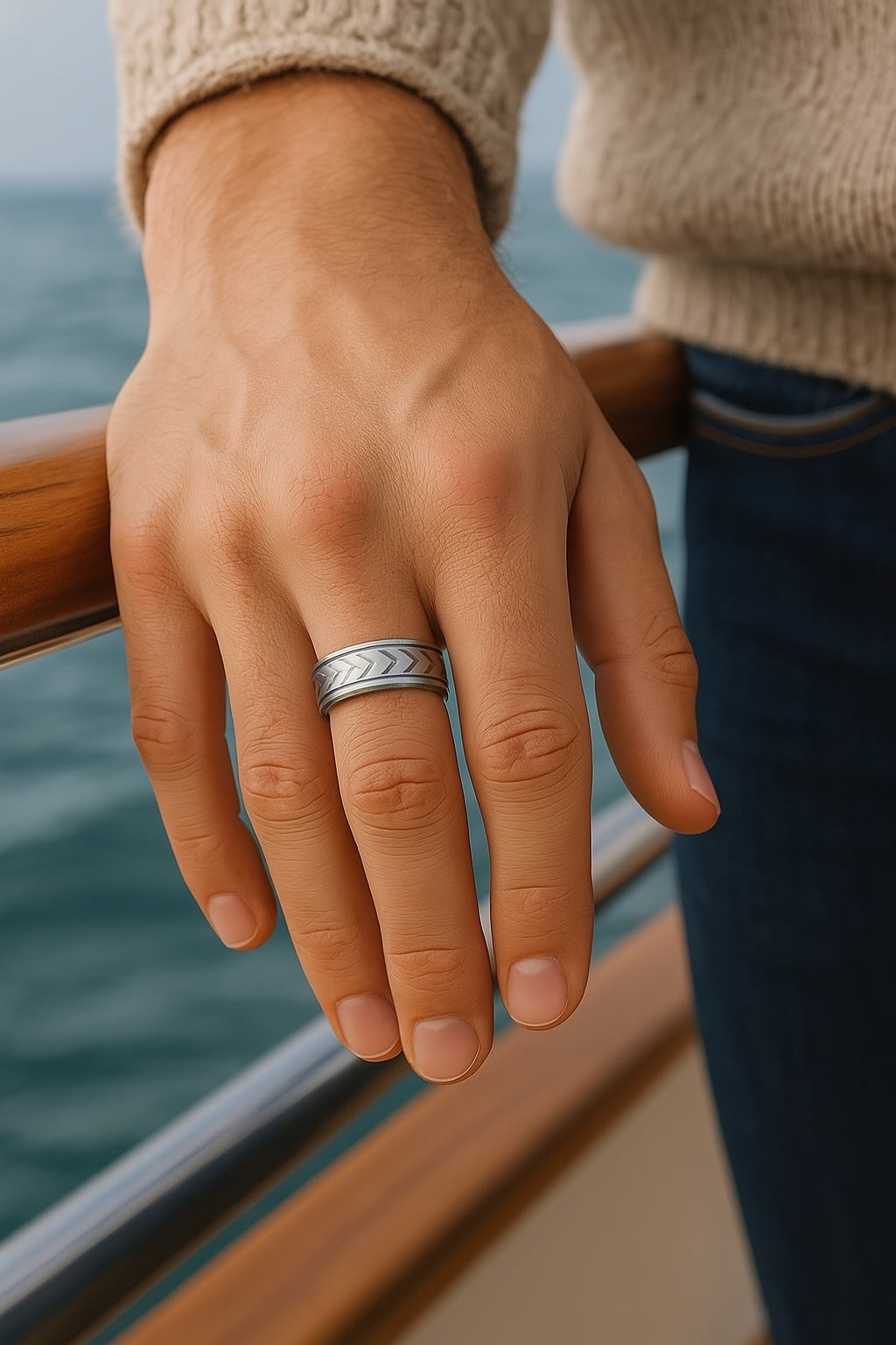 Anello in tungsteno con design rotante tipo pneumatico