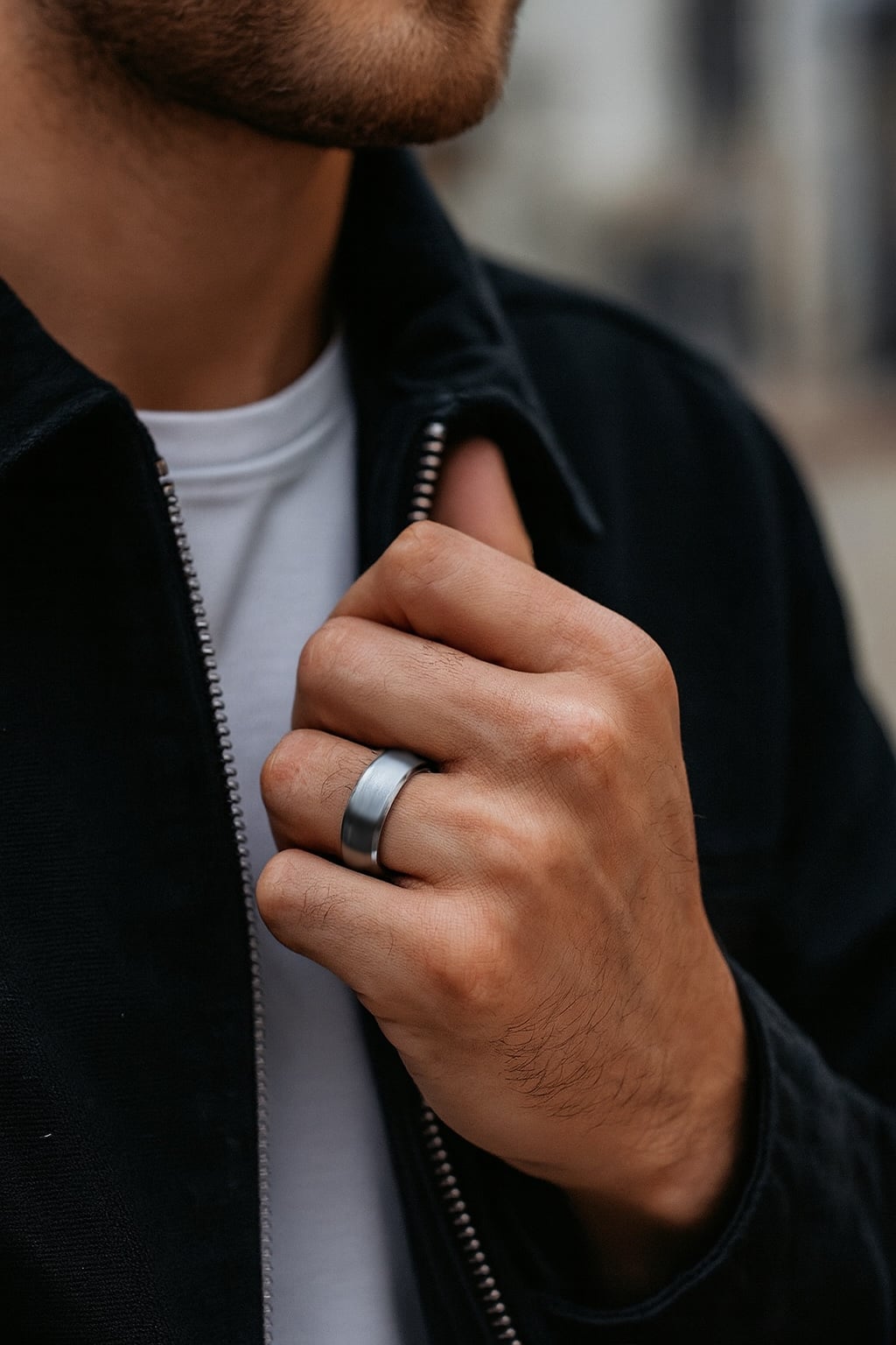 Personalized tungsten dome brushed wedding ring