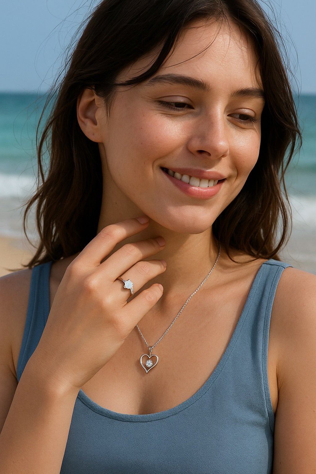 zilveren hart opaal ring dames