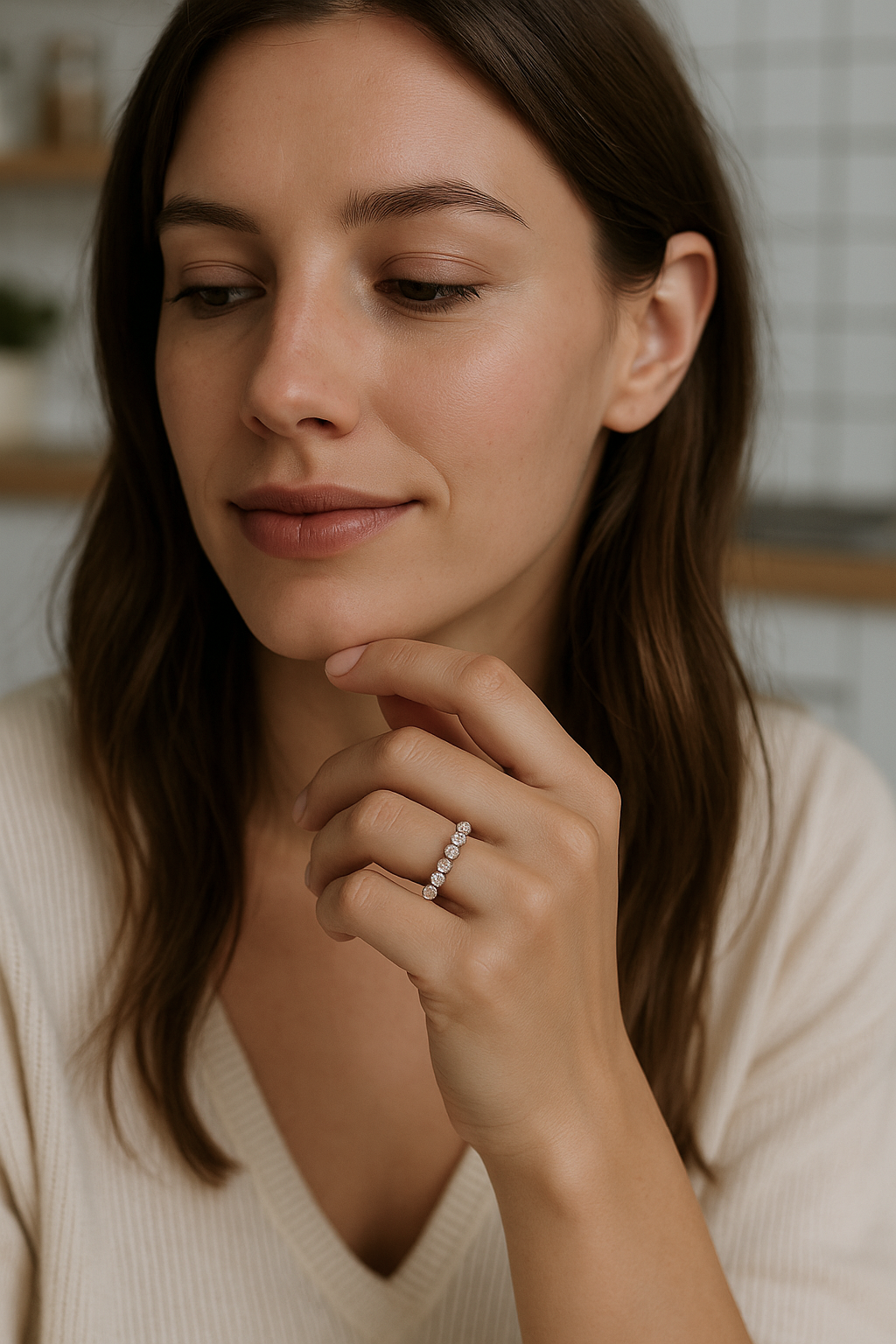silver eternity ring with zircons for women