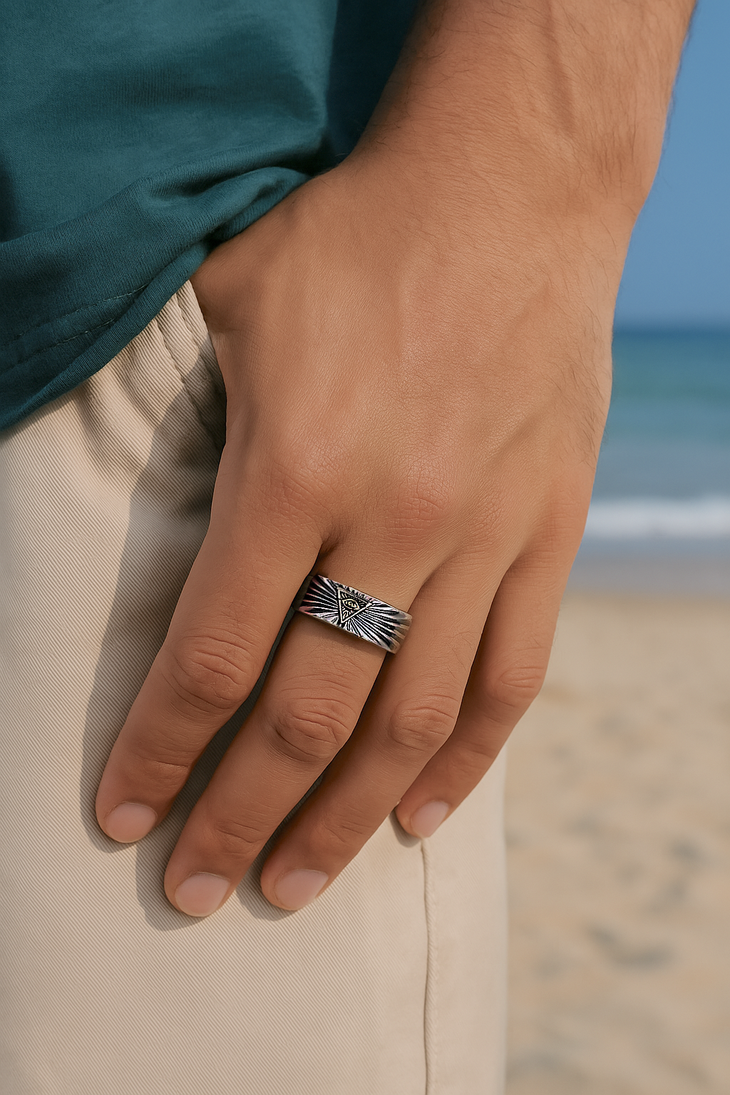 bague argent ouvert réglable oeil de providence homme