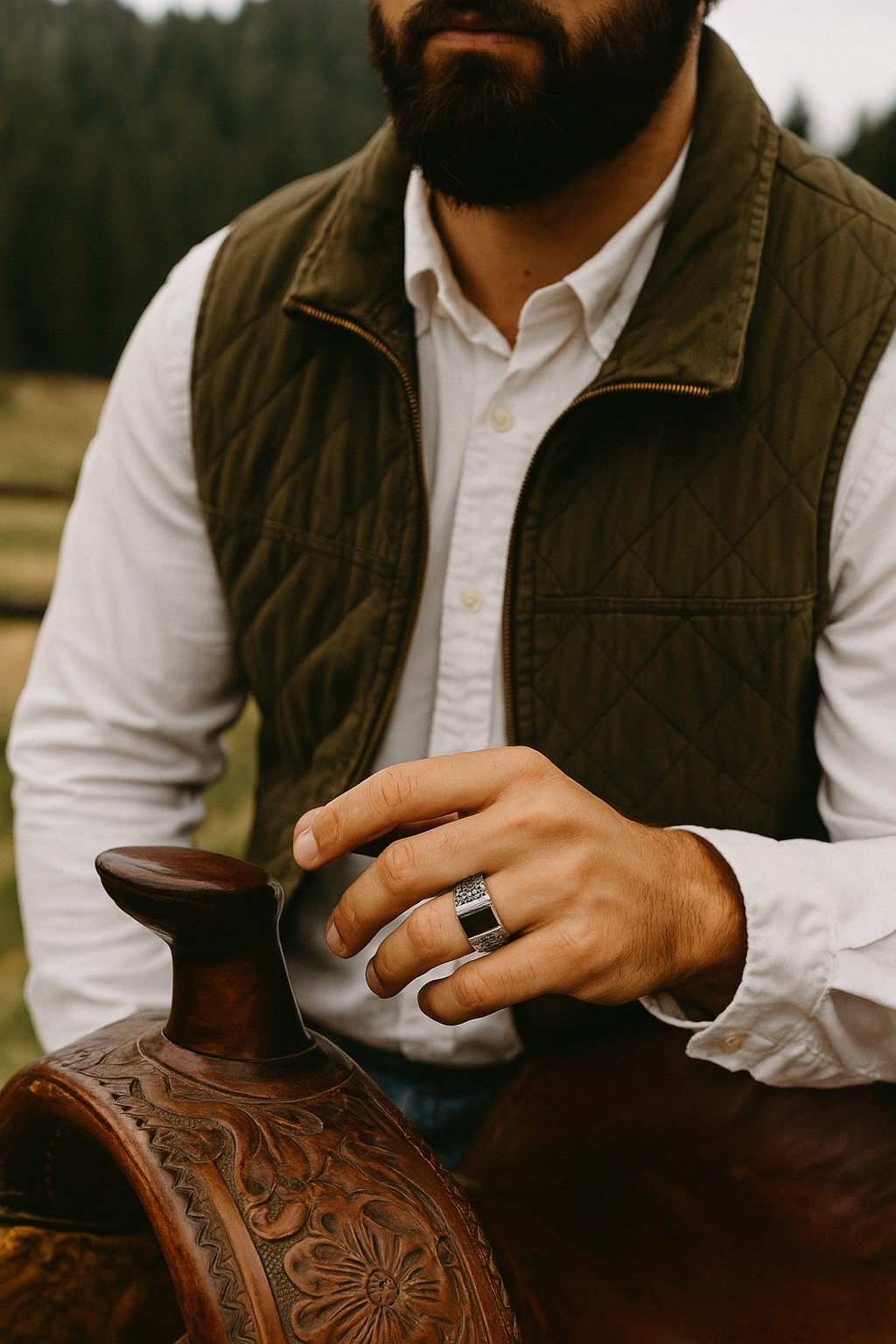 Men's silver signet ring with square black onyx