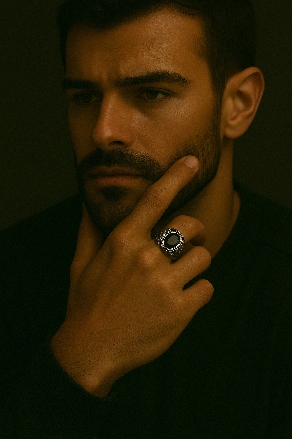 Chevalière argent onyx noir homme