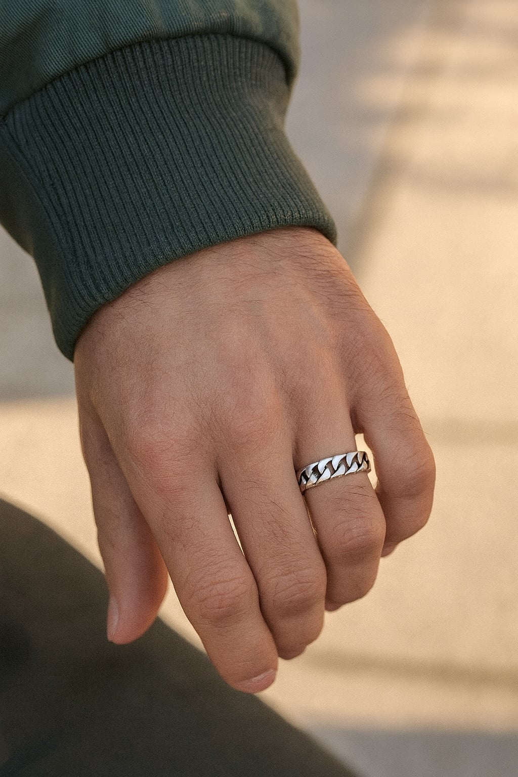 Bague argent homme chaine tresse ouvert 2772