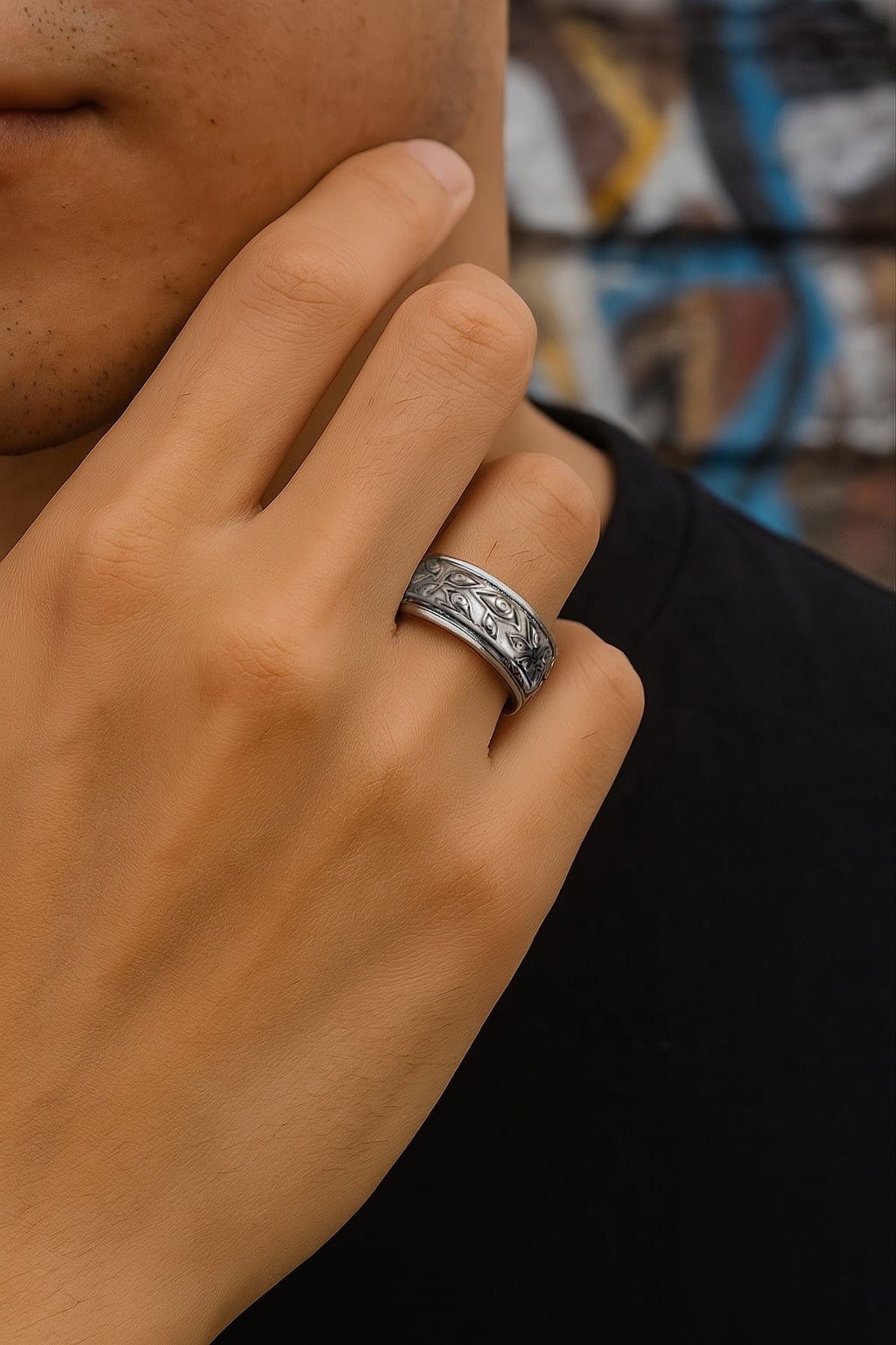 Bague homme anneau anti-stress tournant œil de Dieu
