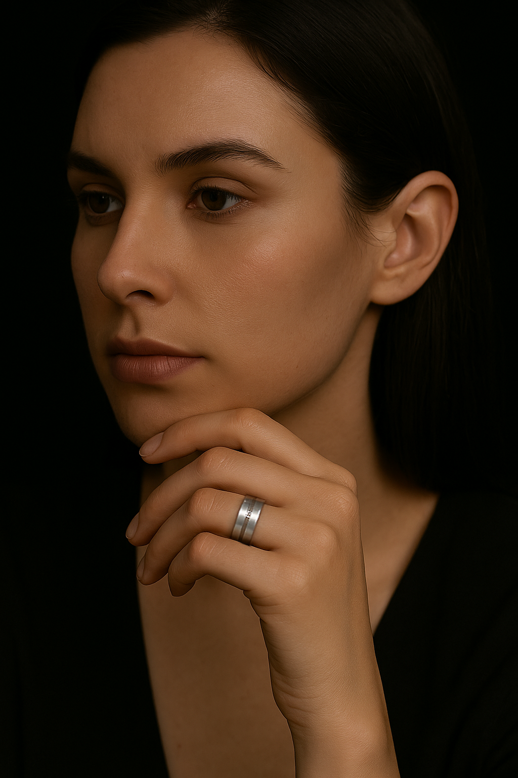 gebürsteter Edelstahlring mit Zirkonium und Gravur für Damen