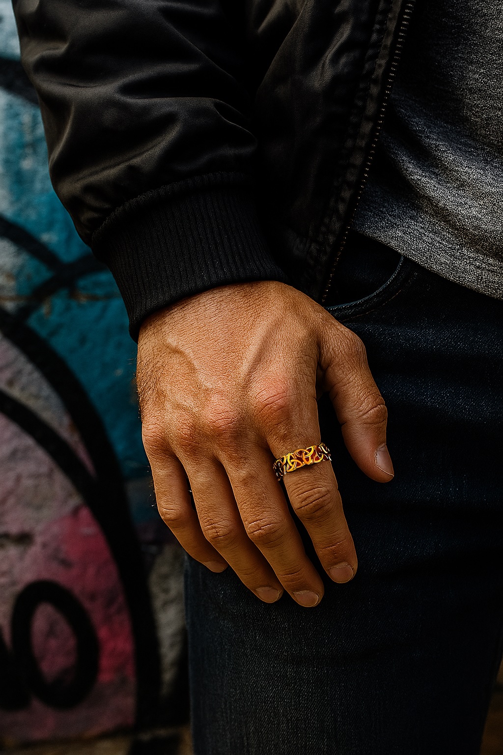 Bague homme anneau acier noeud celtique cisele