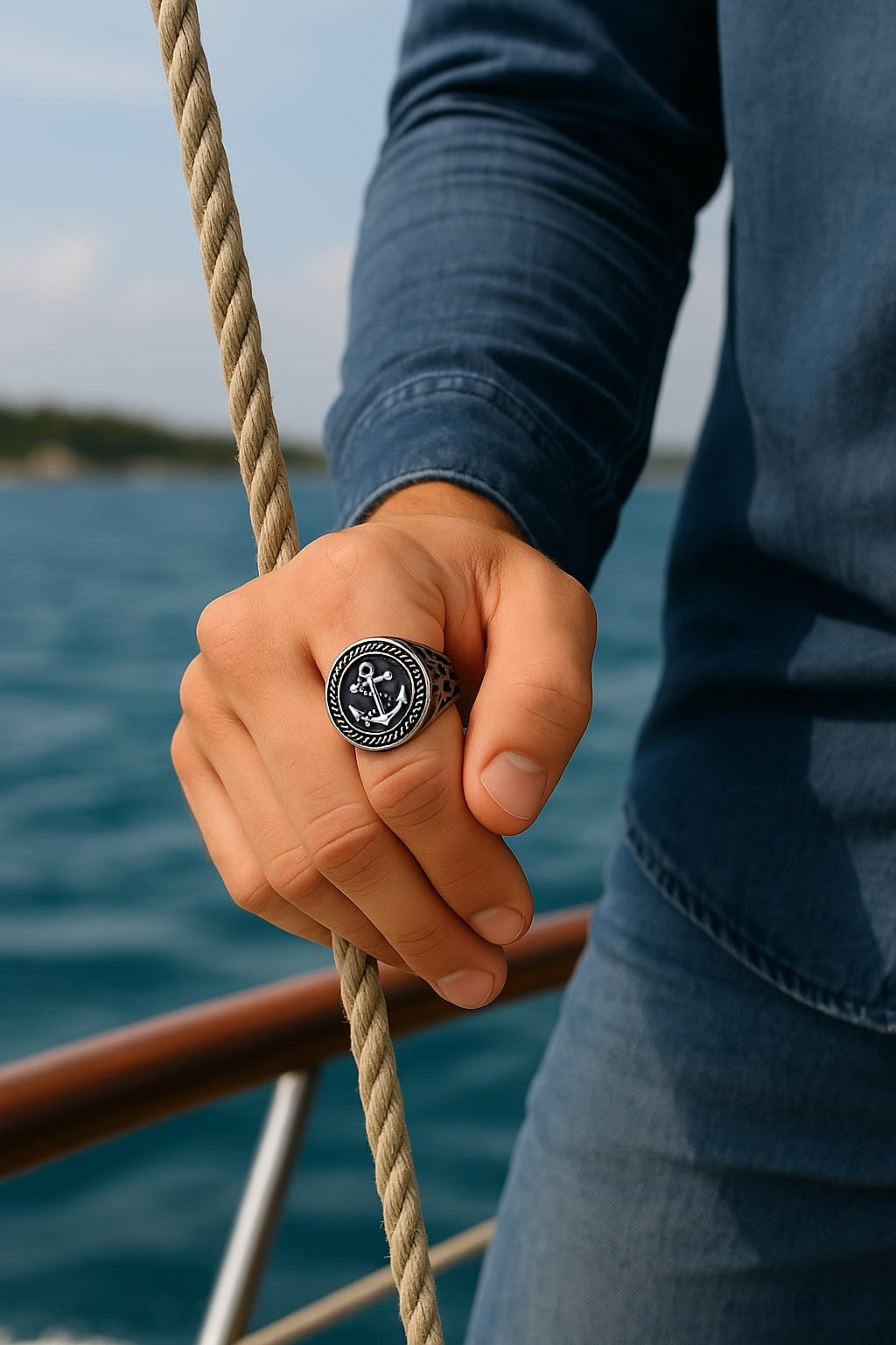anello sigillo unisex celtico in acciaio inossidabile con motivo ad ancora