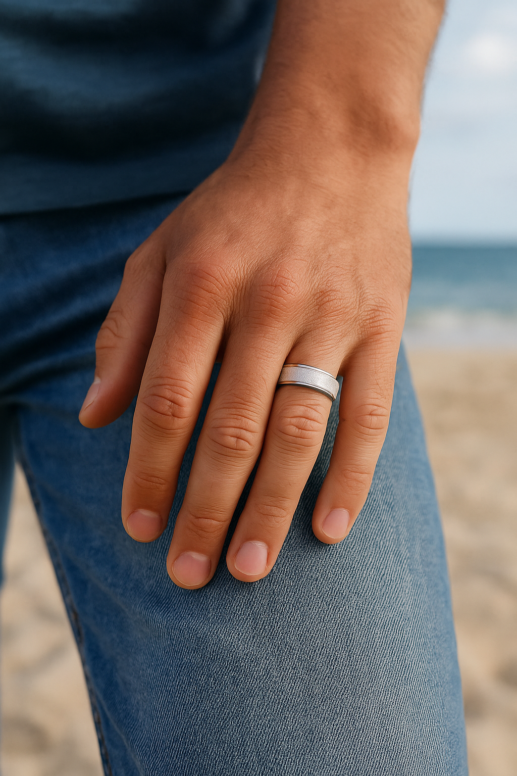 stainless steel anti-stress ring with sandblasted finish for men