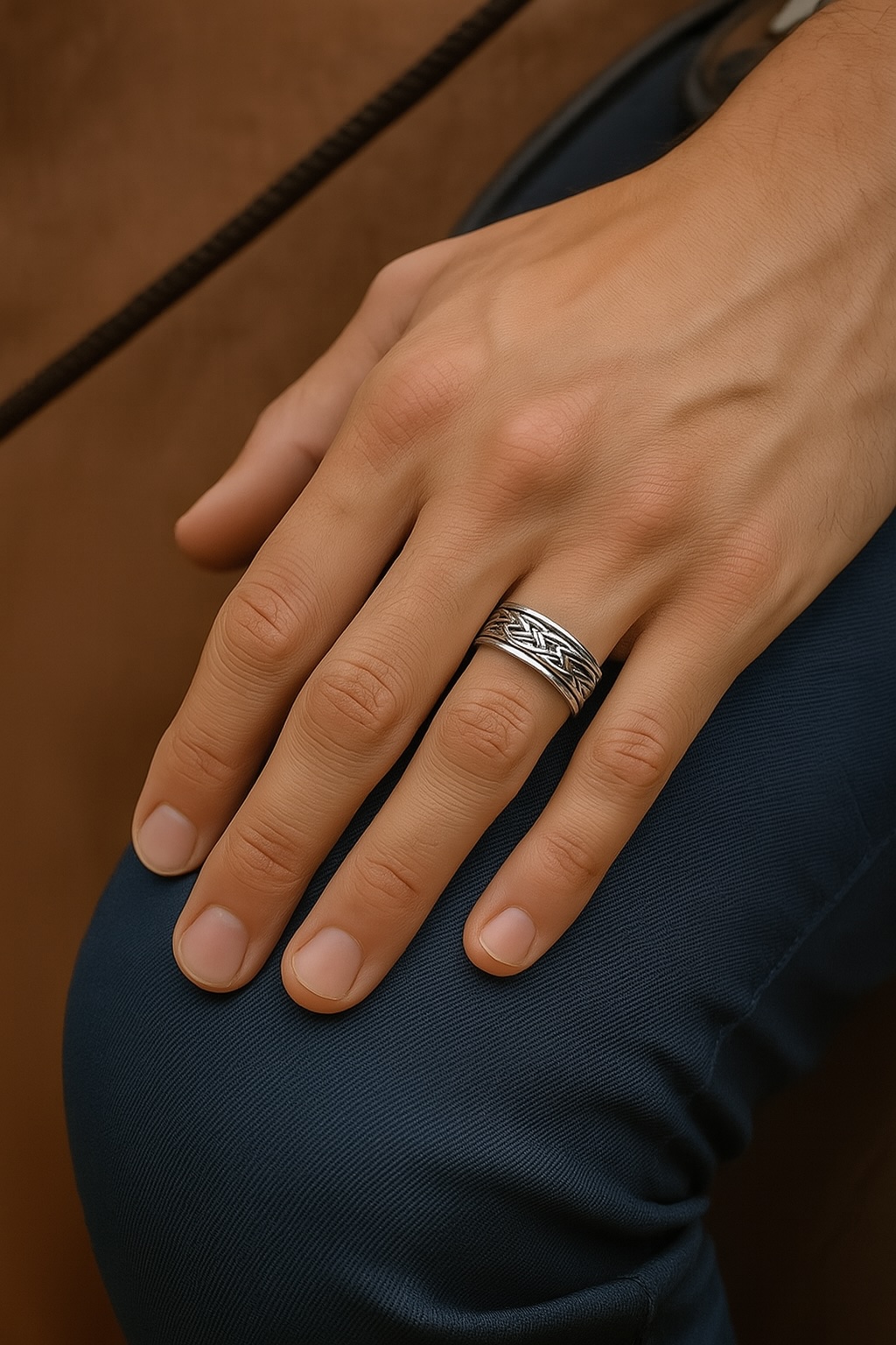 Bague homme anneau tournant antistress acier noeud celtique