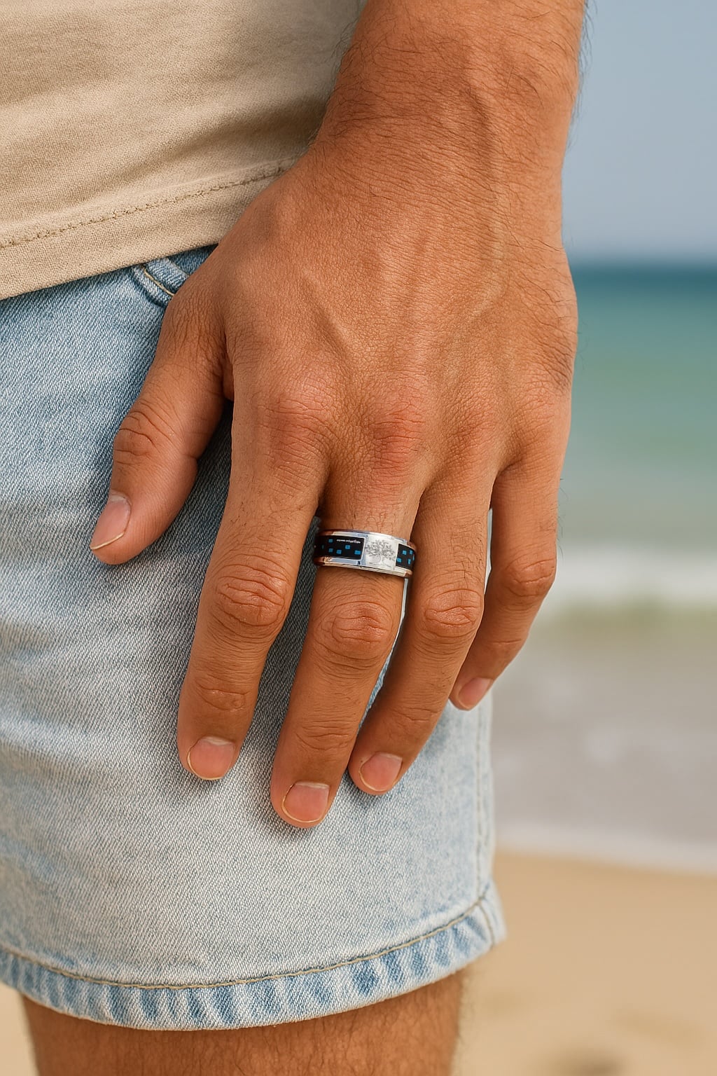 Customizable Stainless Steel & Carbon Fiber Tree of Life Ring
