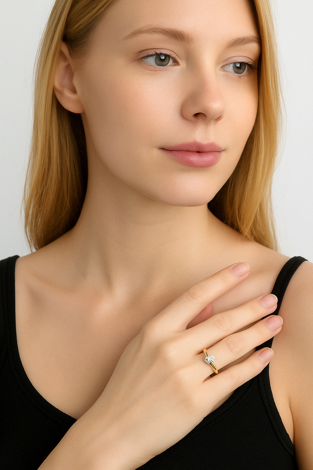 solitaire ring verguld staal met zirkonia gepersonaliseerd