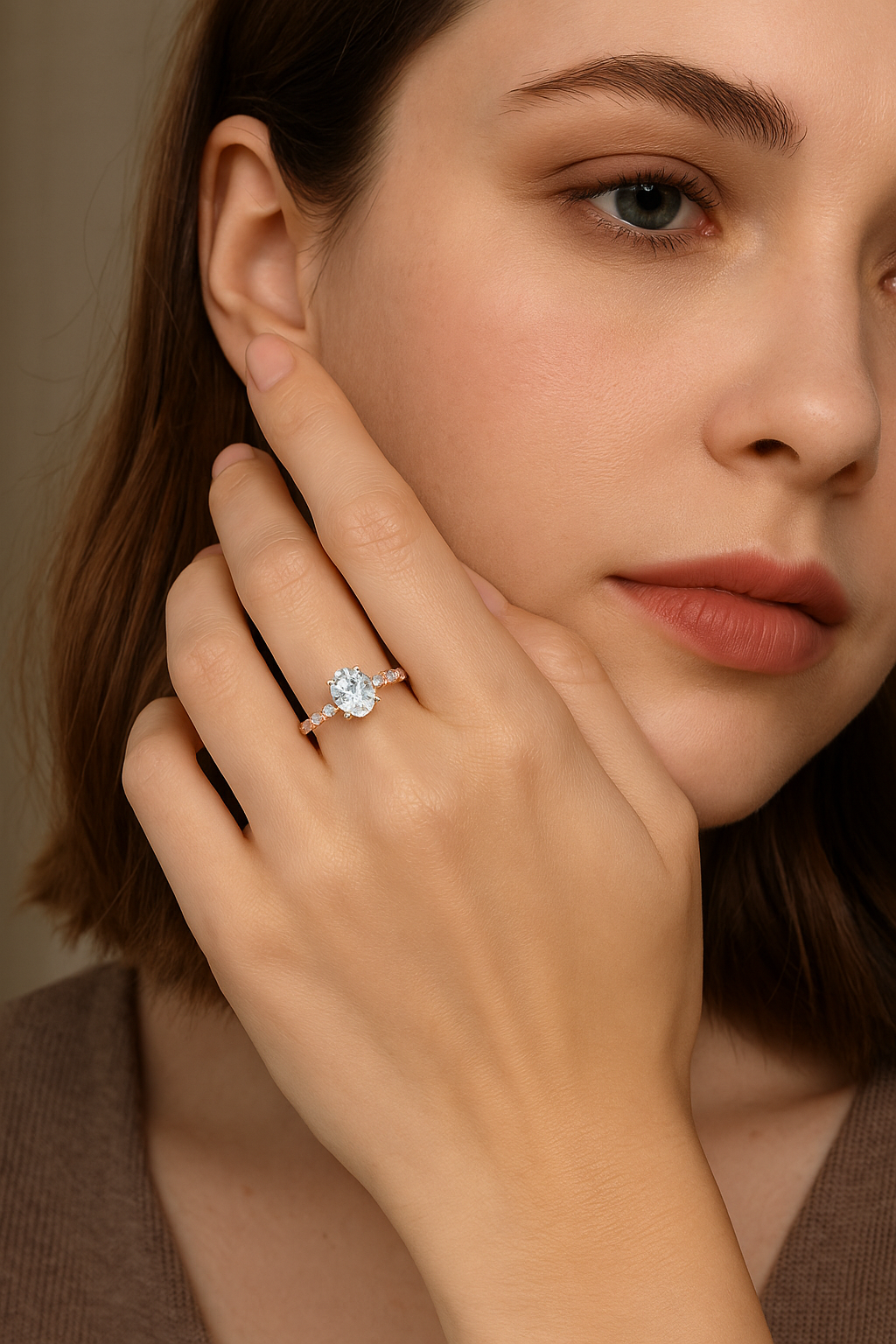 silver solitaire ring with oval zircon for women