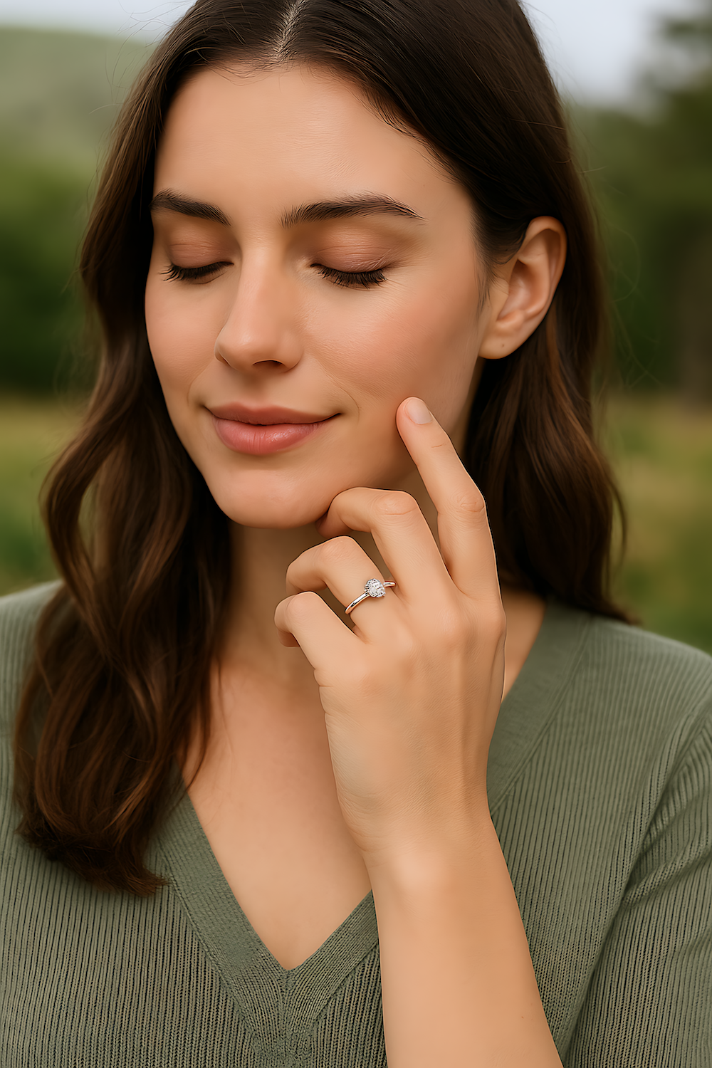 silver solitaire ring with oval zircon for women