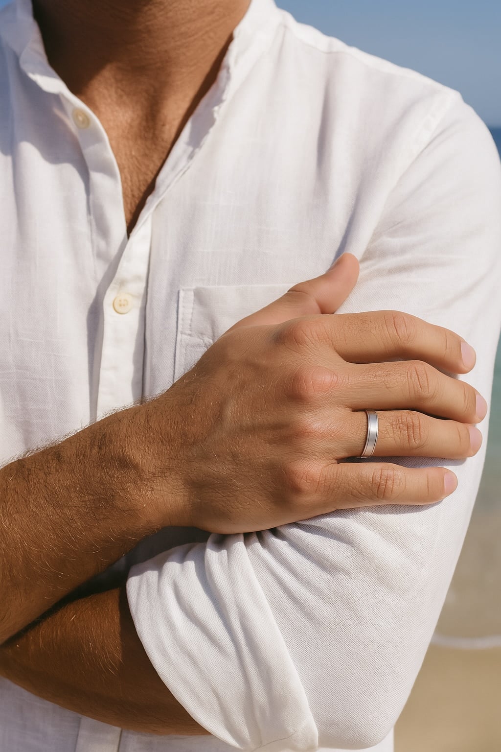 Brushed titanium wedding ring with personalized engraving