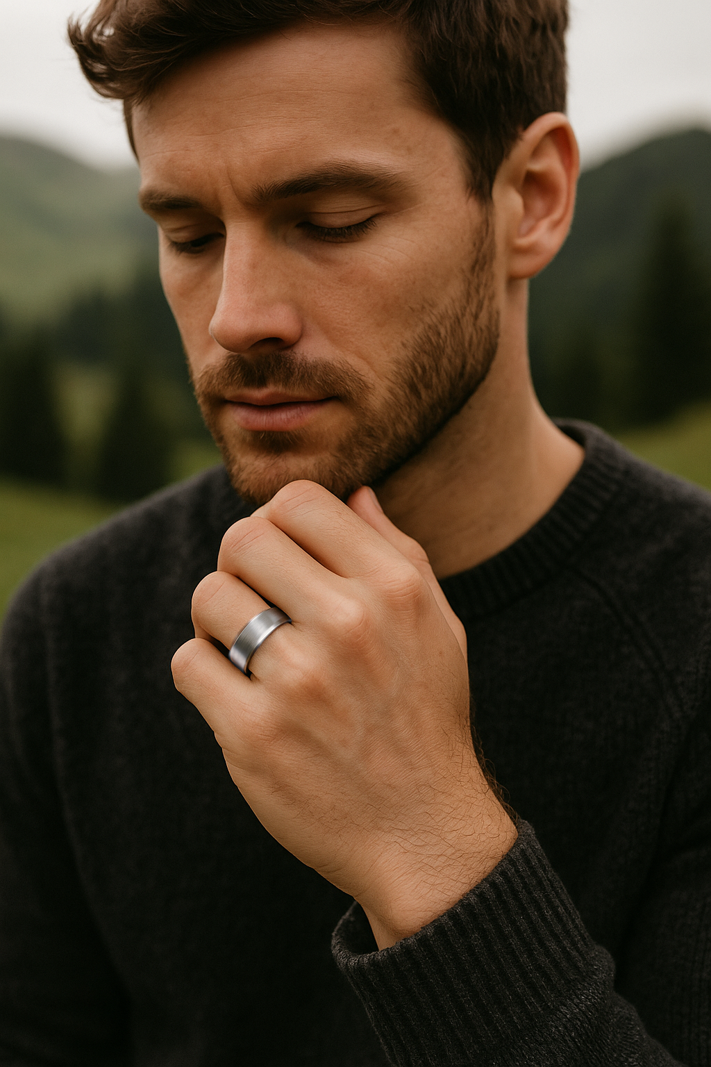 Anello in titanio spazzolato personalizzabile per uomo, anello di matrimonio inciso