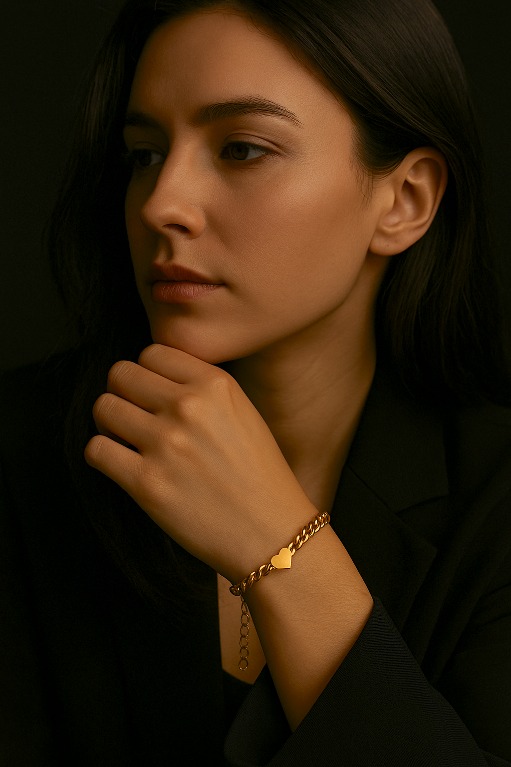 pulsera de acero inoxidable bañado en oro con colgante de corazón para mujer