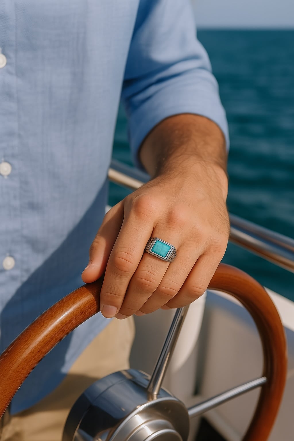 Men's Stainless Steel Celtic Turquoise Signet Ring