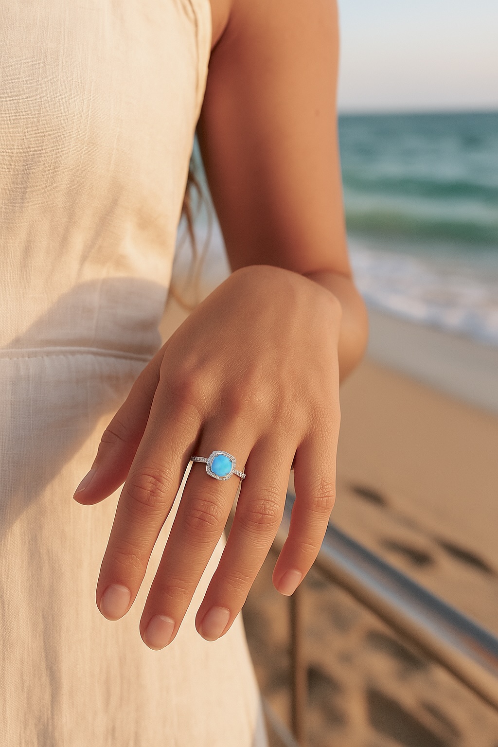 Bague de Fiançailles argent rhodie opale pavage zirconium