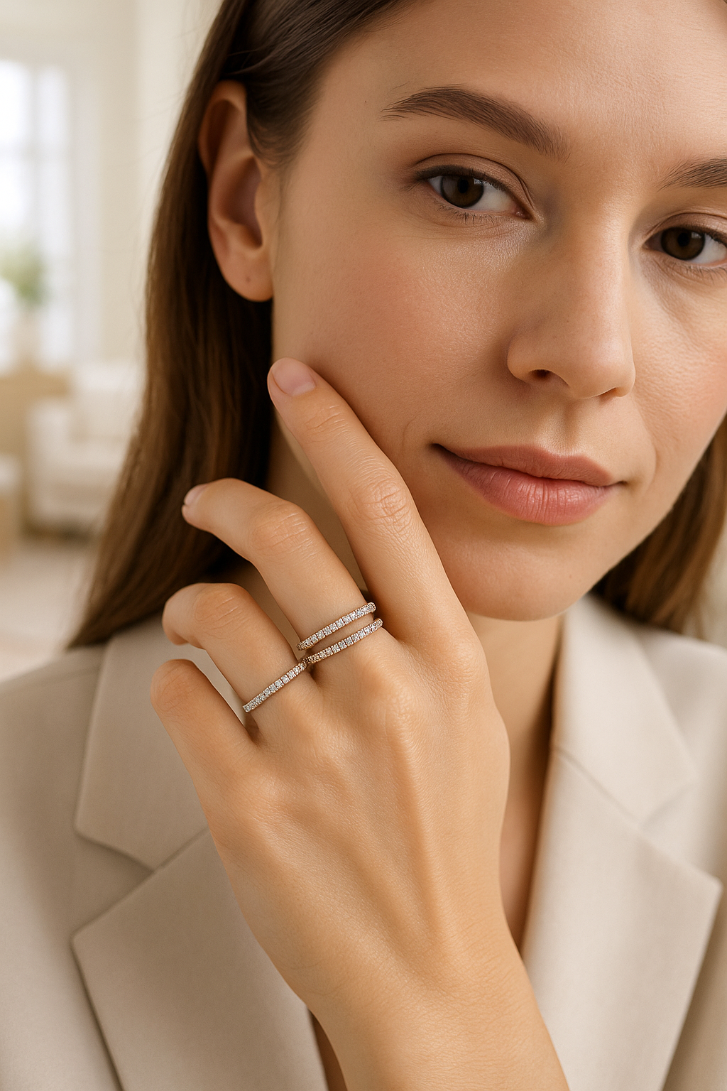 personalisierbarer 3-Ring-Silberring für Damen mit Zirkon