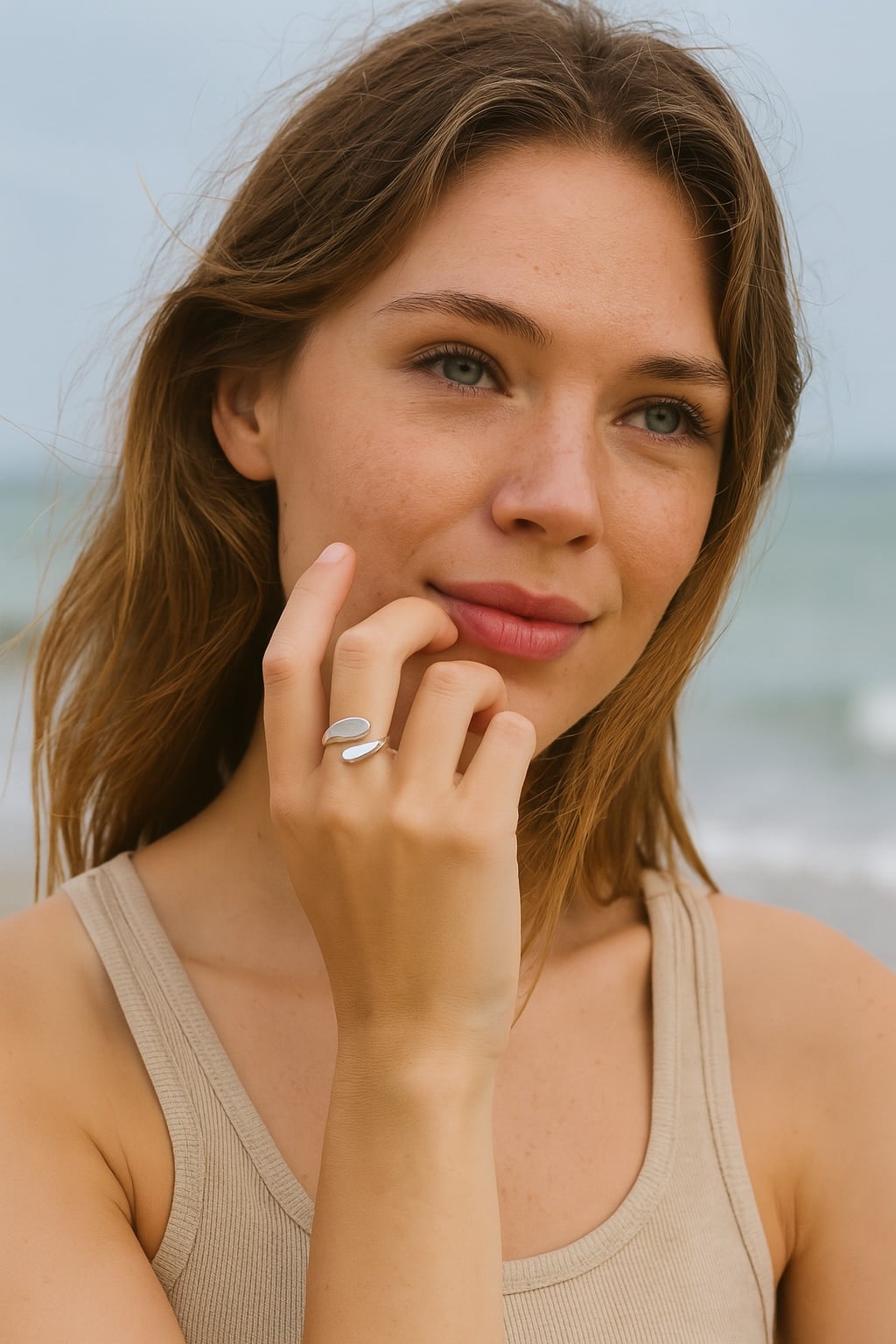Open sterling silver drop ring for women