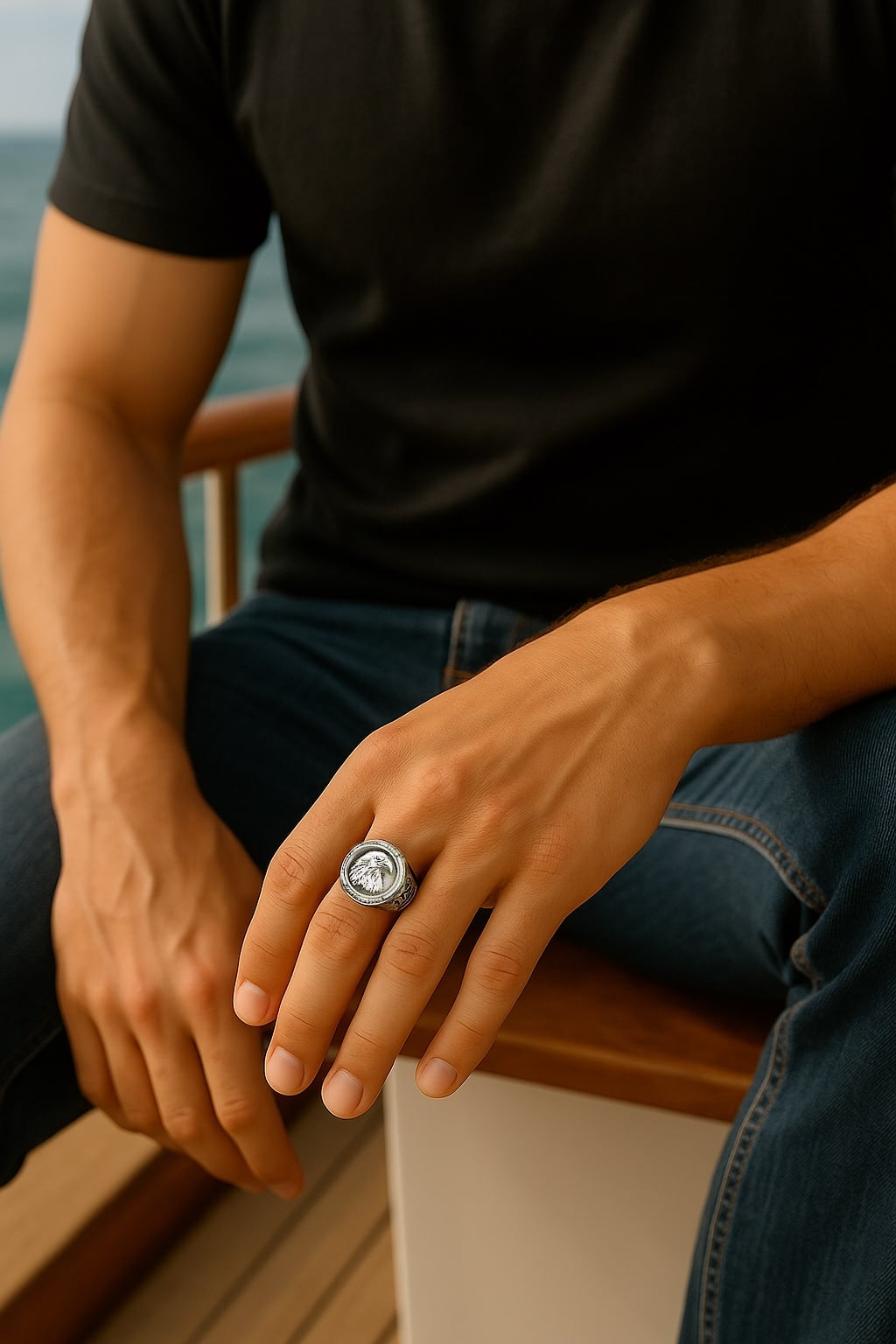 Open Sterling Silver Eagle Signet Ring