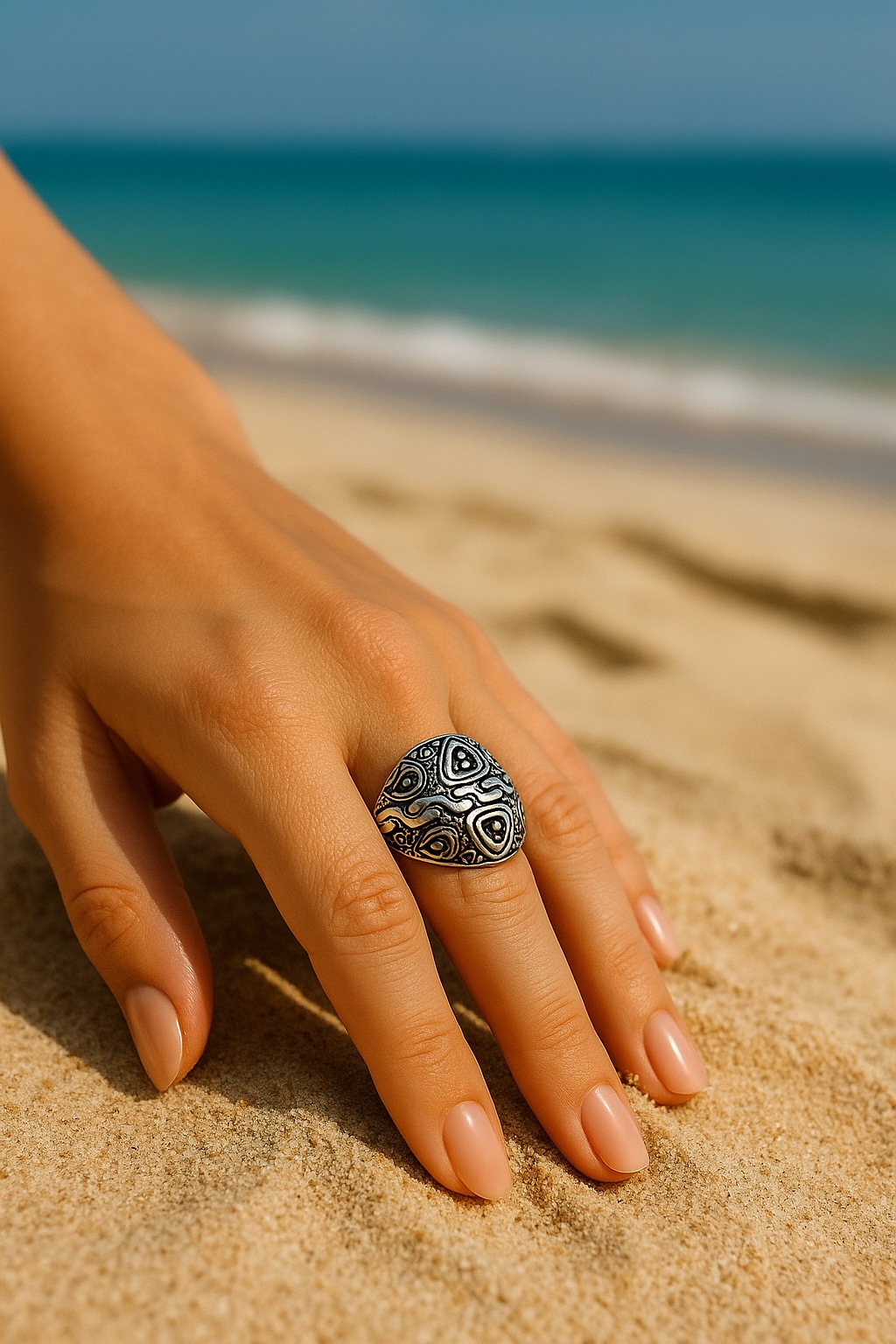 Open Sterling Silver Domed Greek Signet Ring