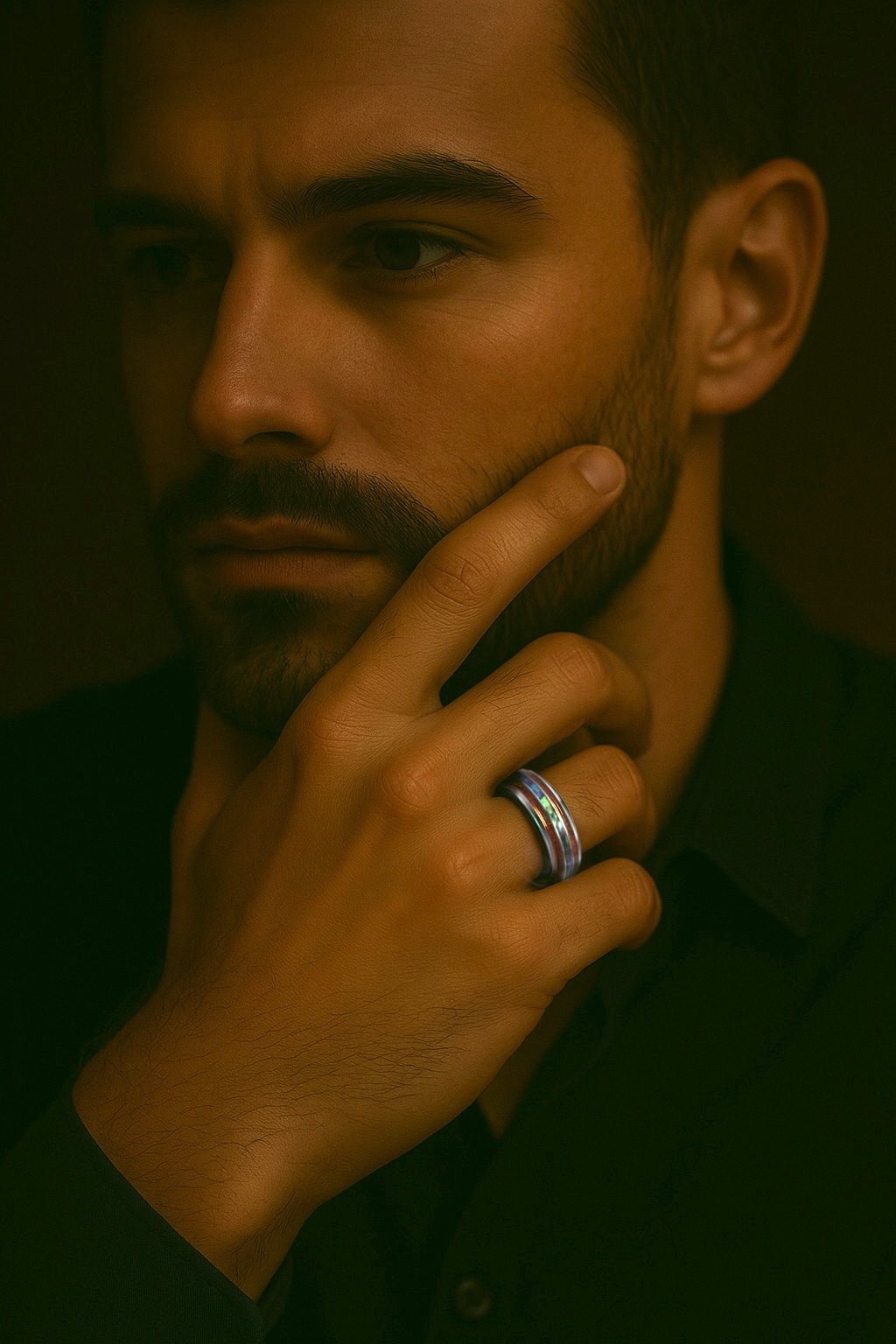 bague homme tungstene abalone