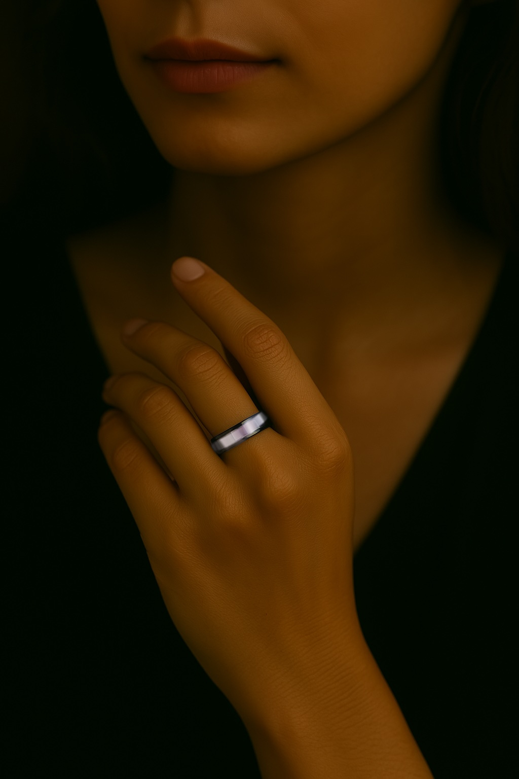 bague céramique noire nacre abalone