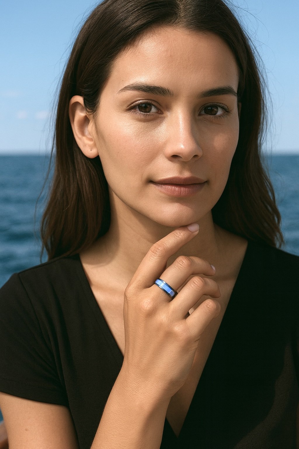 bague céramique noire nacre abalone