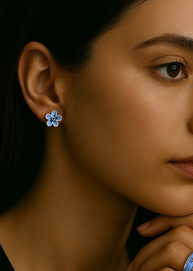 Oorbellen van zilver blauwe bloem