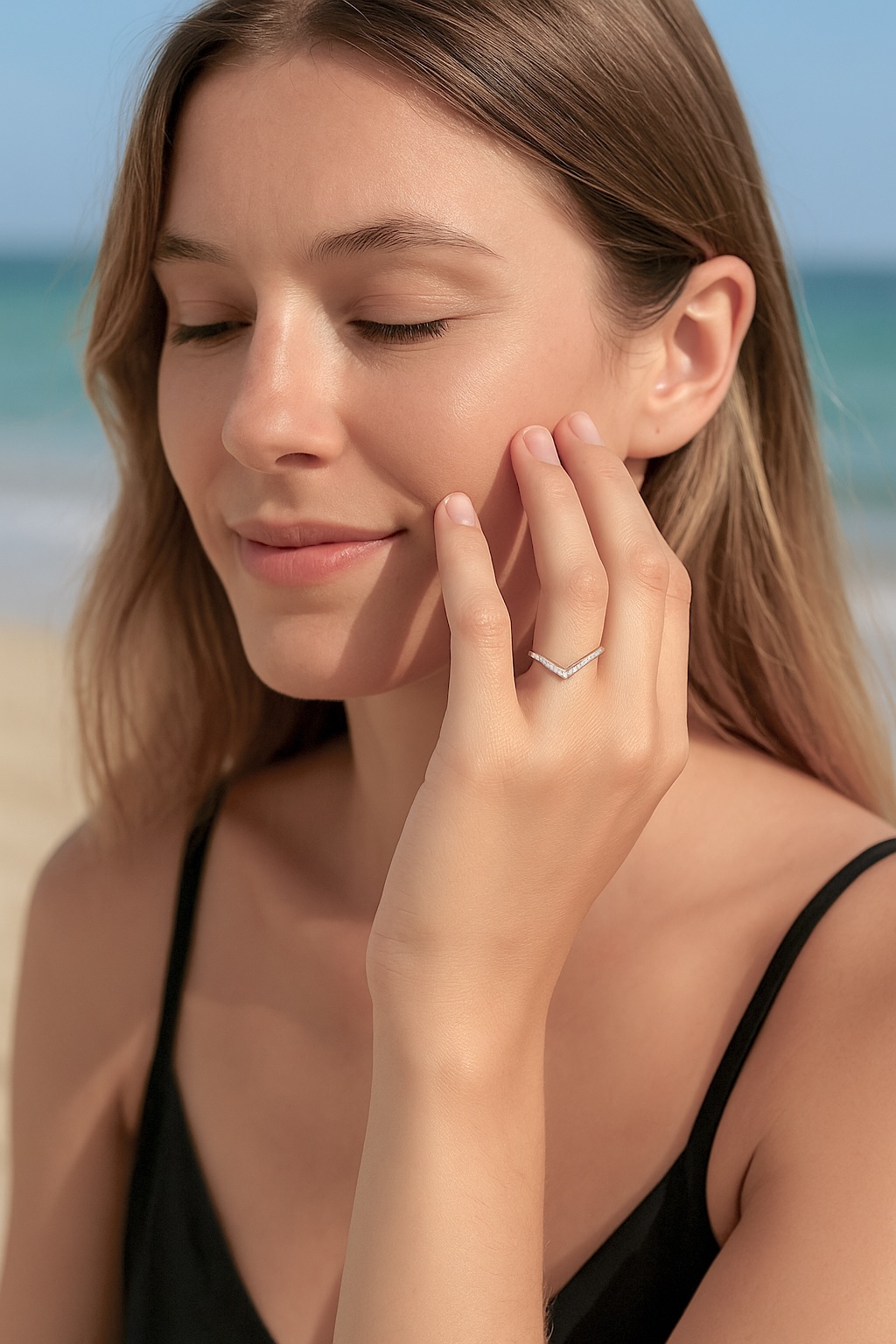 chevron ring stainless steel gold-plated with zircon pavé customizable